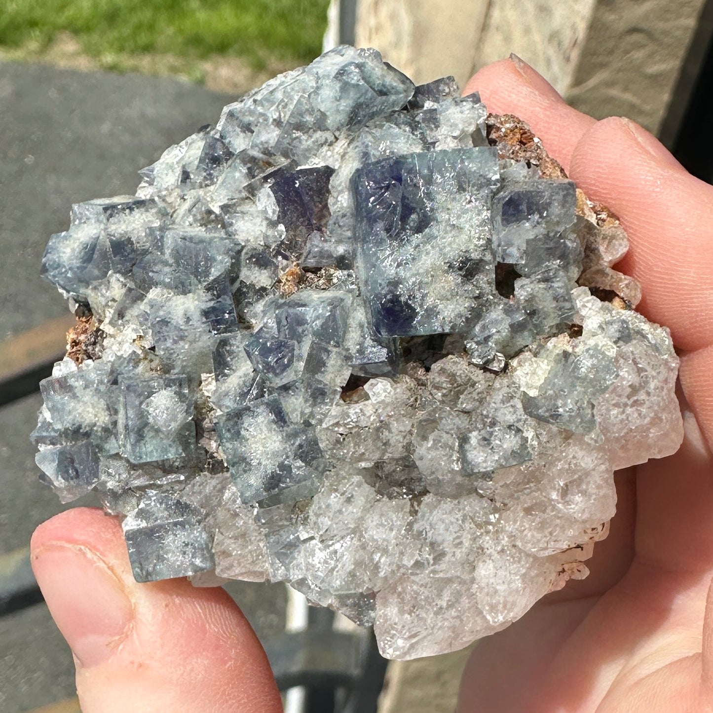 Cabinet Size Green-Blue Daylight UV Reactive Fluorite with Quartz from the Hidden Forest Pocket, Diana Maria Mine, UK