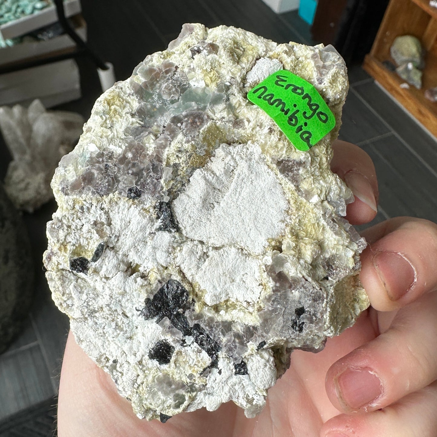 Cabinet Size Green and Purple Fluorite on Feldspar with Hyalite Opal from Erongo Mountain, Namibia