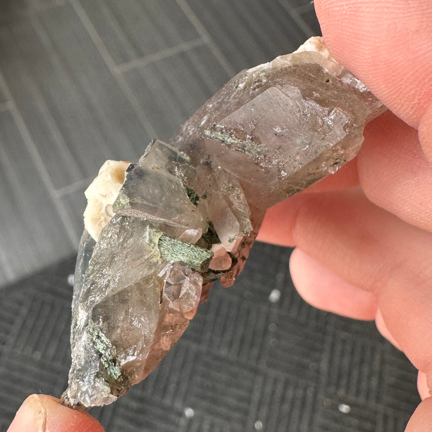 Miniature Sized Magnesioriebeckite Included Blue Quartz with Microcline Feldspar and Aegirine from Mount Malosa, Malawi