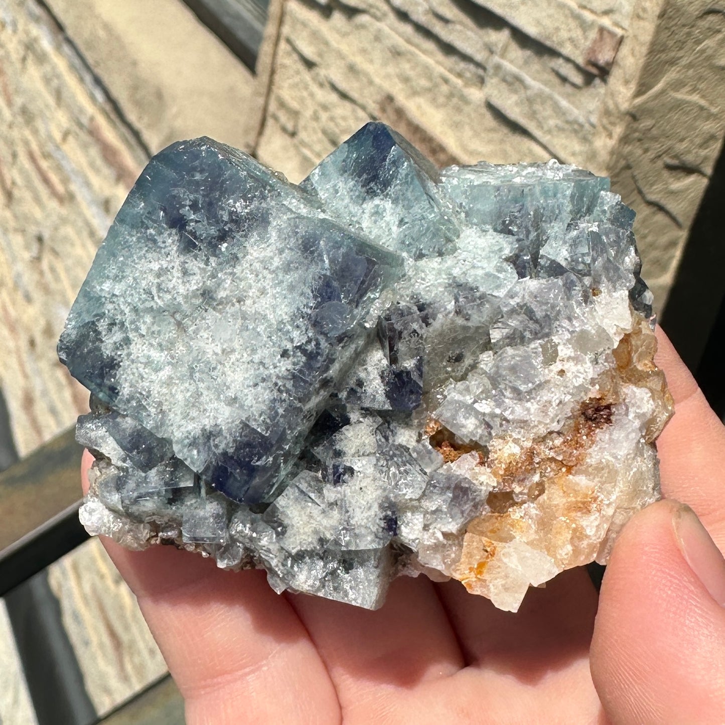 Cabinet Size Green-Blue Daylight UV Reactive Fluorite with Quartz from the Hidden Forest Pocket, Diana Maria Mine, UK