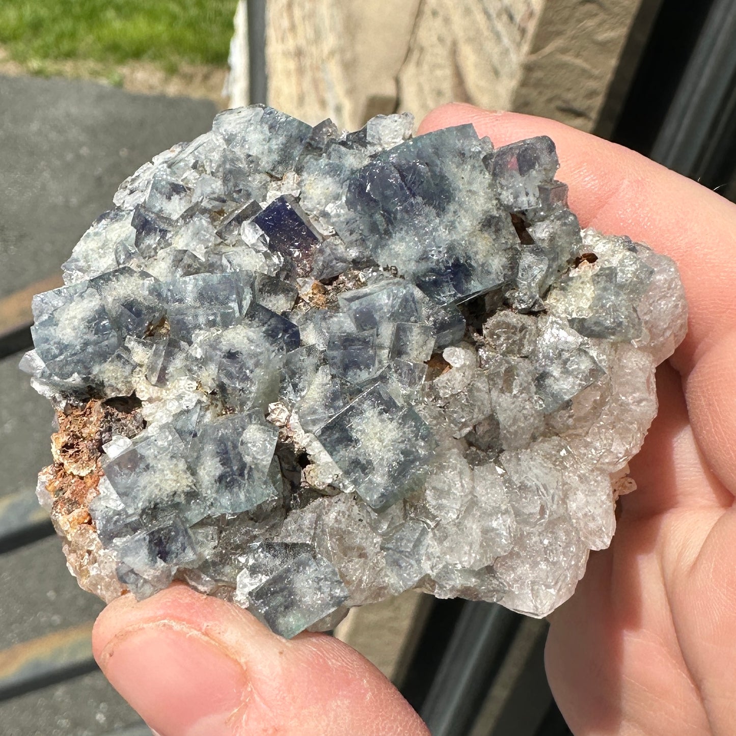 Cabinet Size Green-Blue Daylight UV Reactive Fluorite with Quartz from the Hidden Forest Pocket, Diana Maria Mine, UK