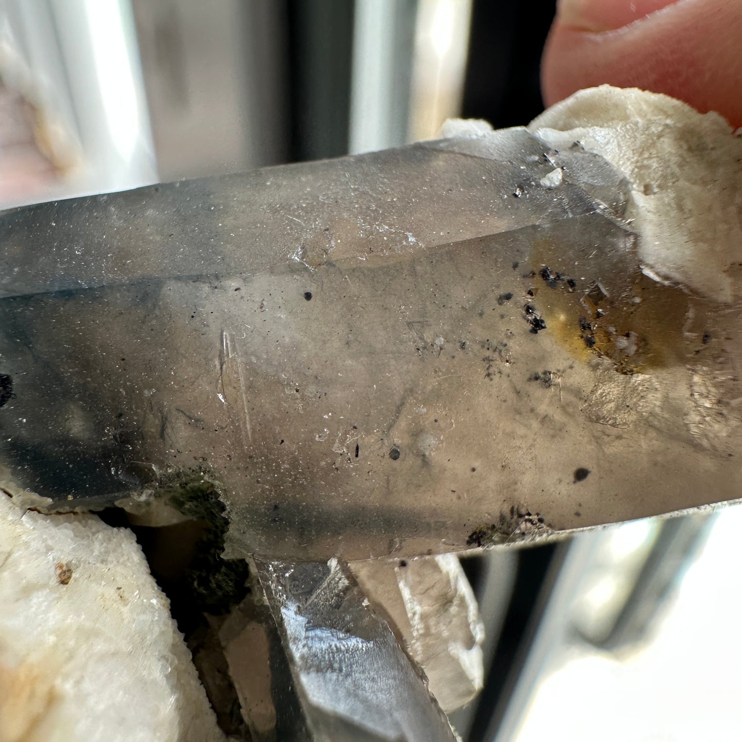 Miniature Sized Magnesioriebeckite Included Blue Quartz with Microcline Feldspar and Aegirine from Mount Malosa, Malawi