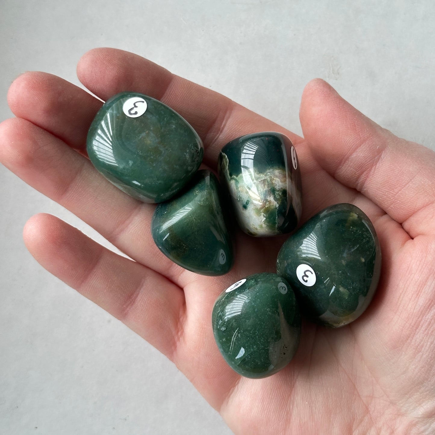 Medium Tumbled Green Moss Agate from Brazil