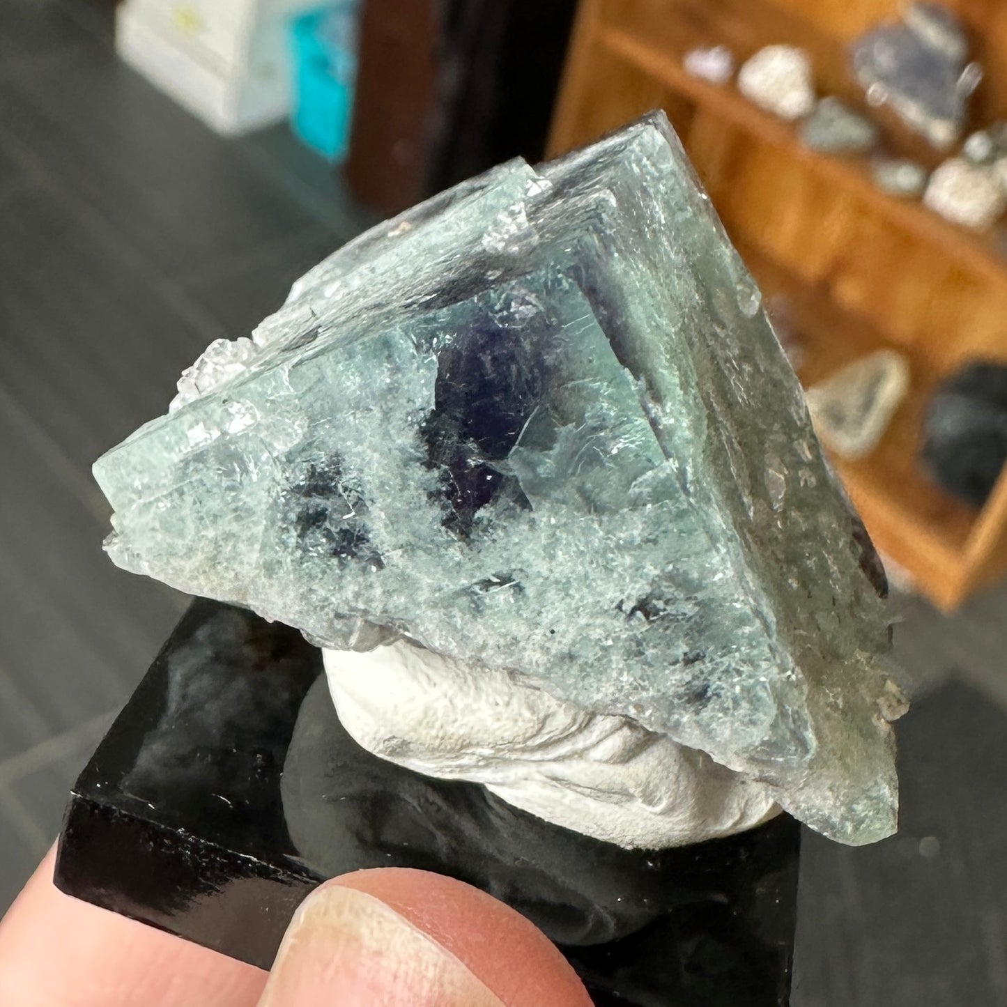 Miniature Size Green-Blue Daylight UV Reactive Fluorite with Quartz from the Hidden Forest Pocket, Diana Maria Mine, UK