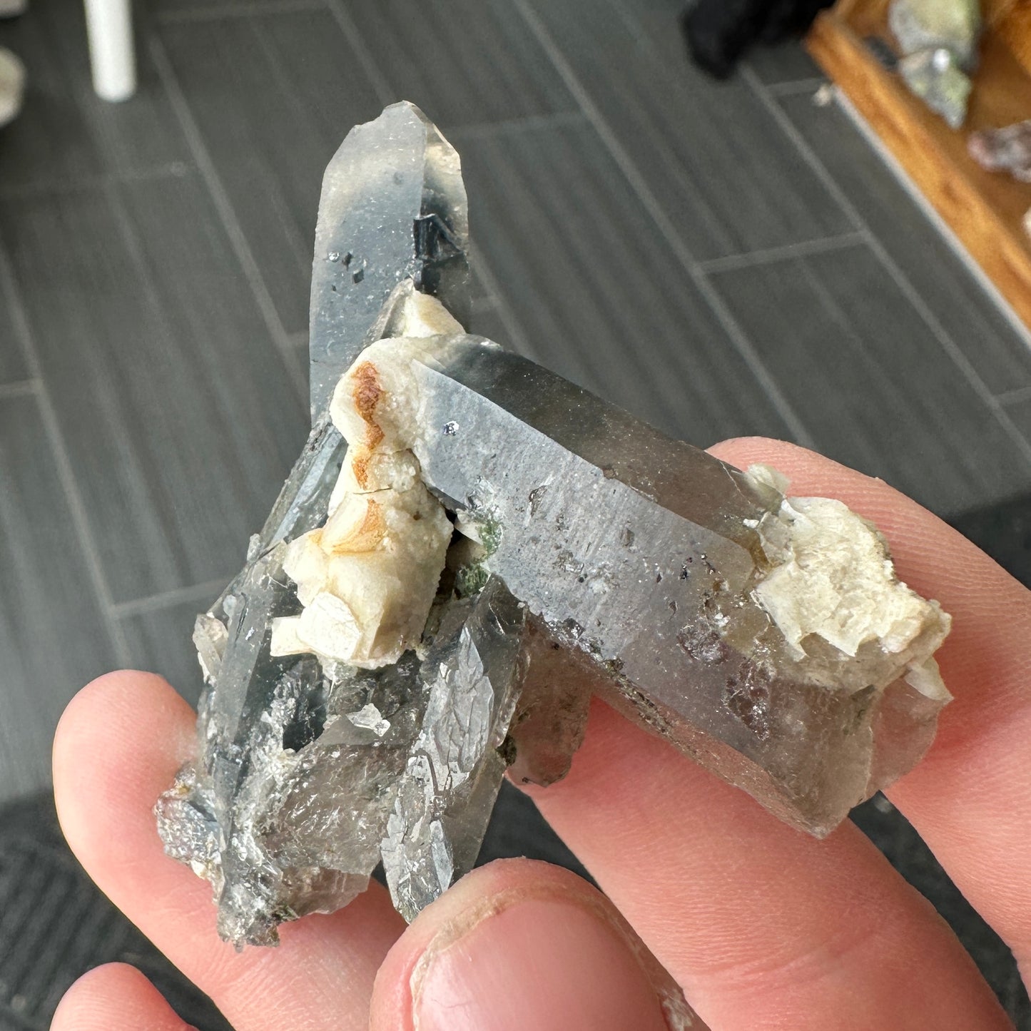 Miniature Sized Magnesioriebeckite Included Blue Quartz with Microcline Feldspar and Aegirine from Mount Malosa, Malawi