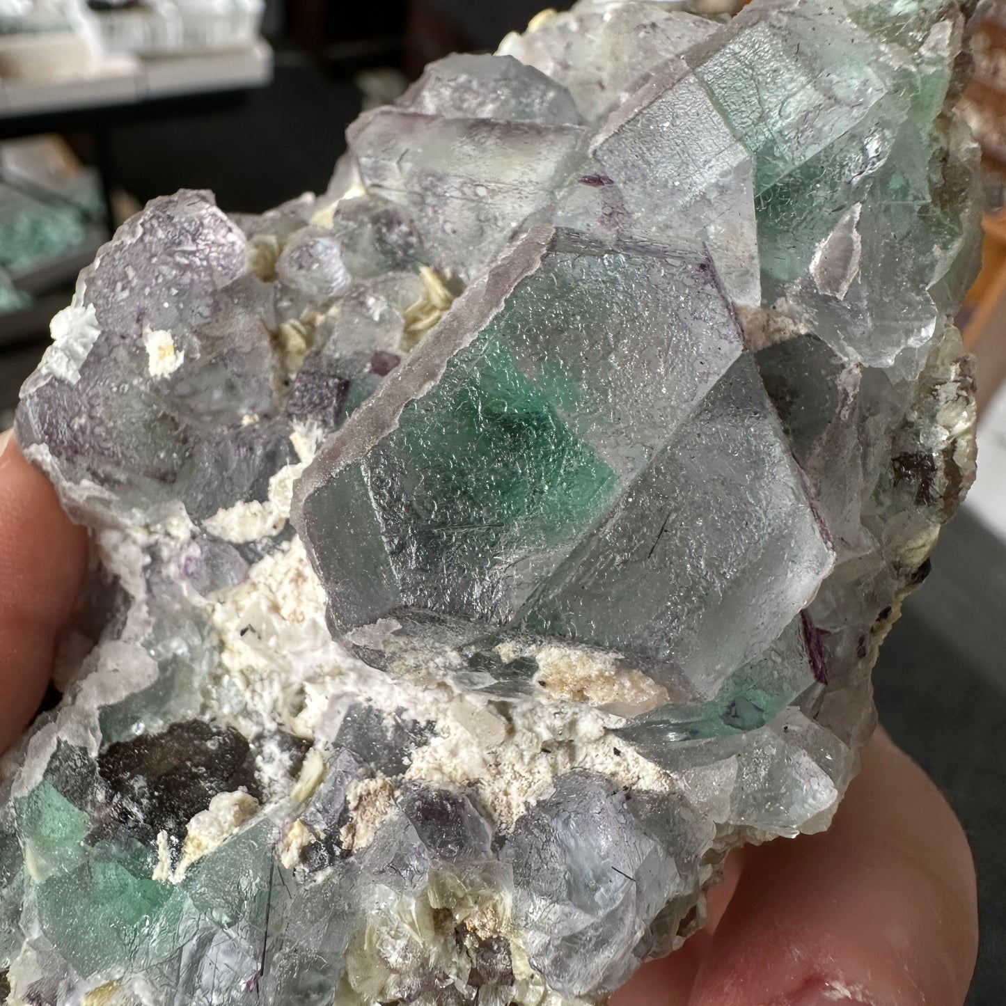 Cabinet Size Green and Purple Fluorite on Feldspar with Hyalite Opal from Erongo Mountain, Namibia