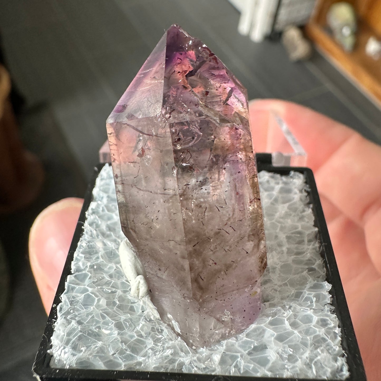 Hematite Included Phantom Amethyst Perky Box Specimen from Zimbabwe