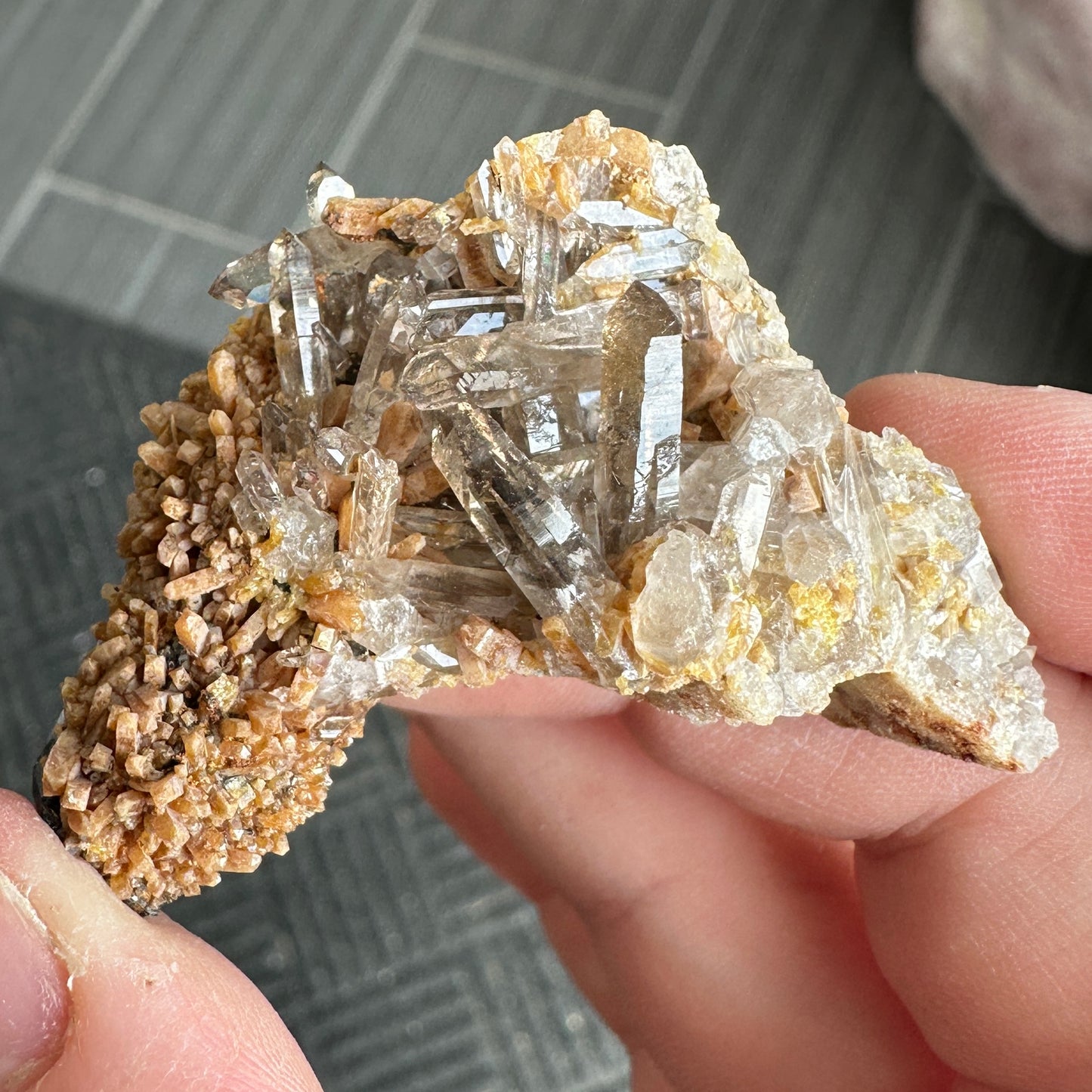Miniature Sized Zircon on Smoky Quartz with Aegirine from Mount Malosa, Malawi