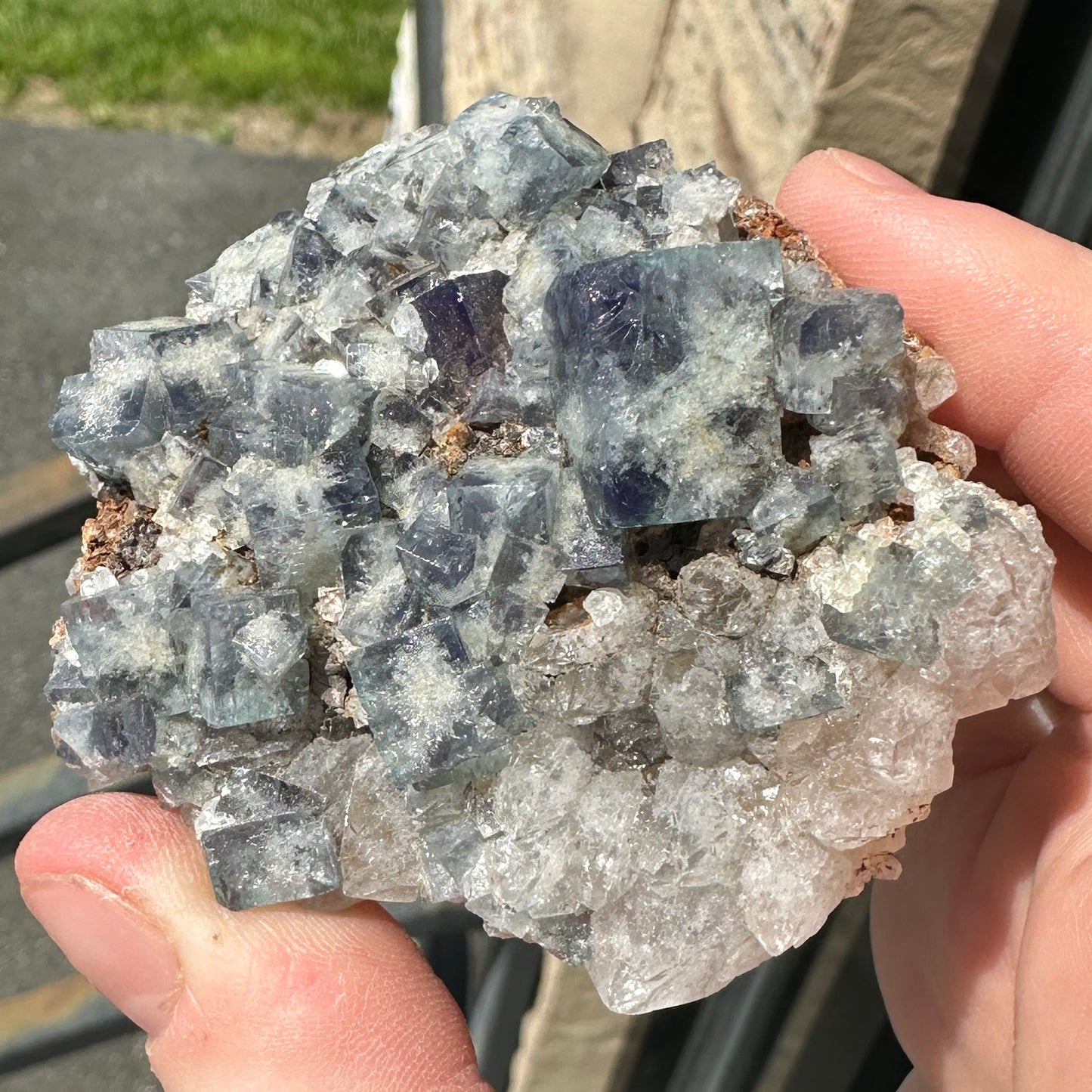 Cabinet Size Green-Blue Daylight UV Reactive Fluorite with Quartz from the Hidden Forest Pocket, Diana Maria Mine, UK