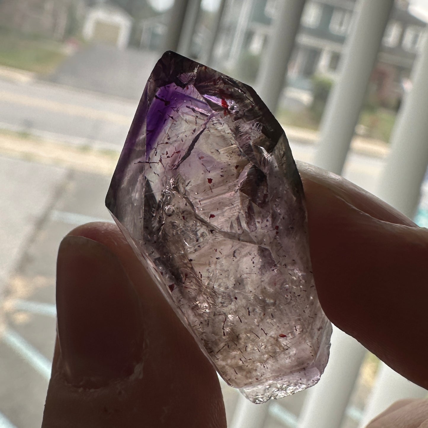 Hematite Included Phantom Amethyst Perky Box Specimen from Zimbabwe