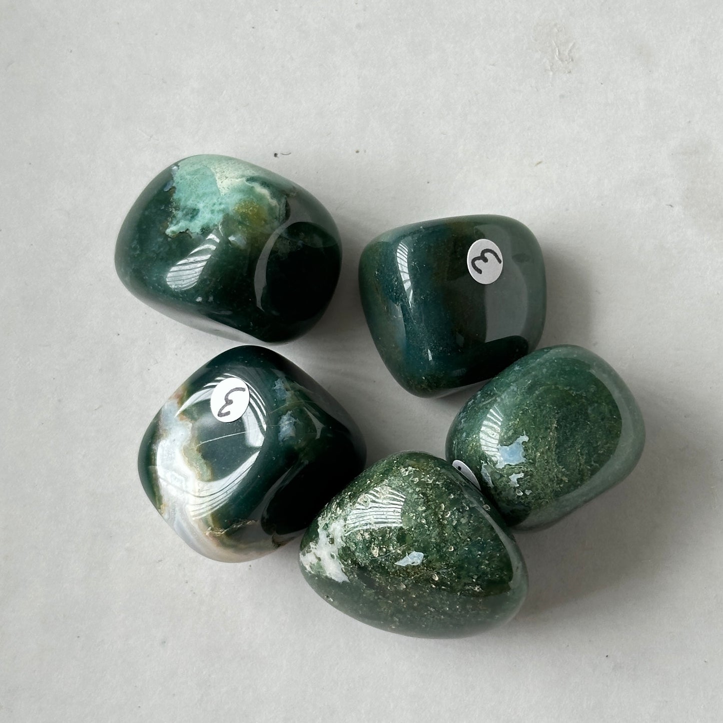Medium Tumbled Green Moss Agate from Brazil