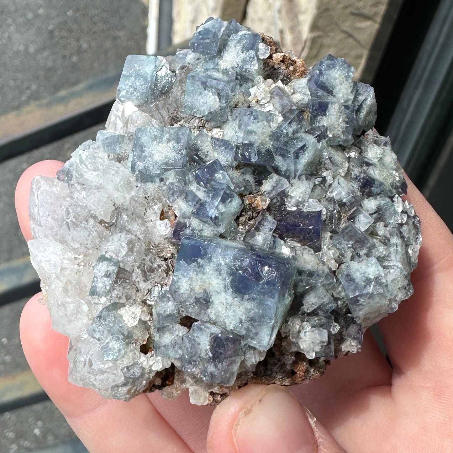 Cabinet Size Green-Blue Daylight UV Reactive Fluorite with Quartz from the Hidden Forest Pocket, Diana Maria Mine, UK