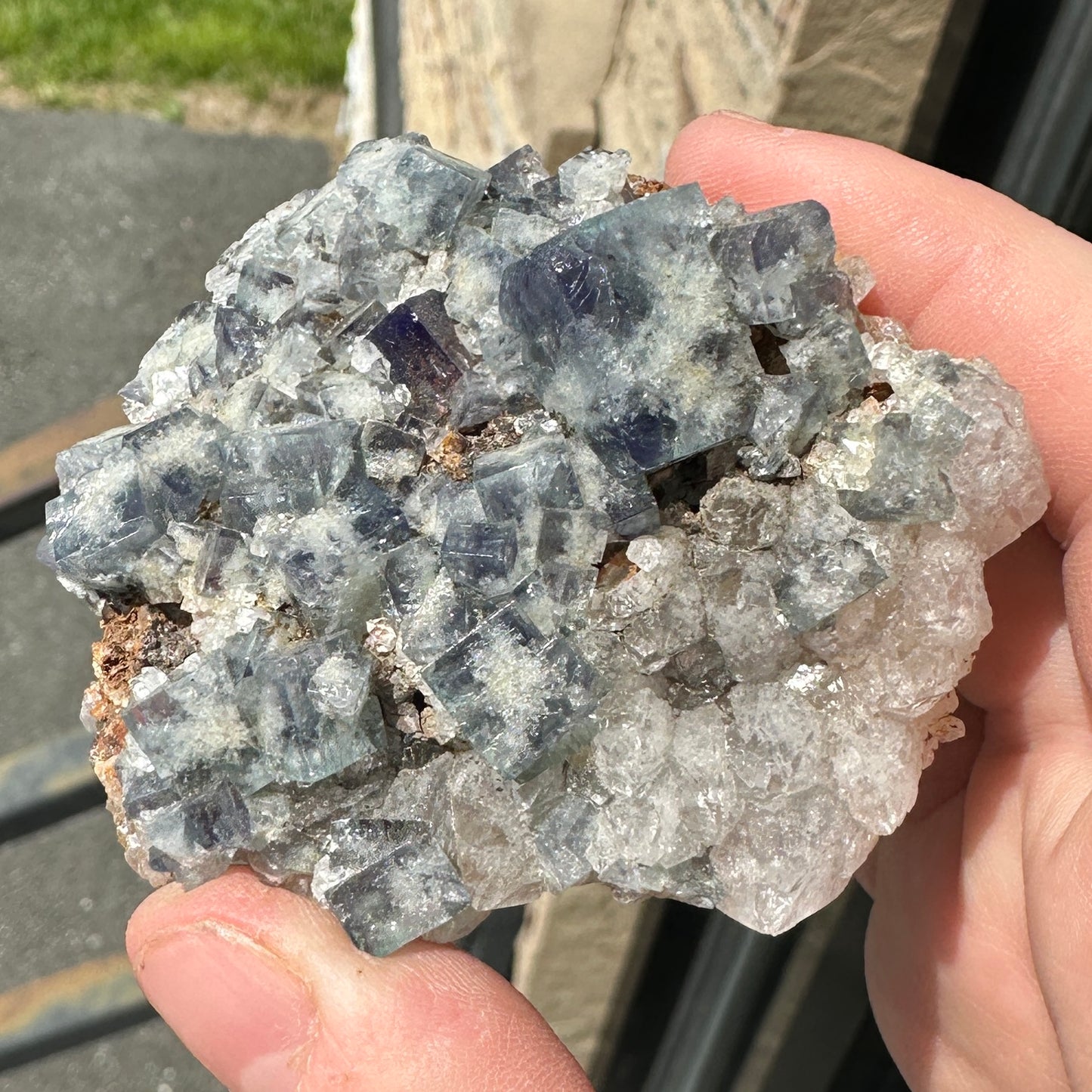 Cabinet Size Green-Blue Daylight UV Reactive Fluorite with Quartz from the Hidden Forest Pocket, Diana Maria Mine, UK
