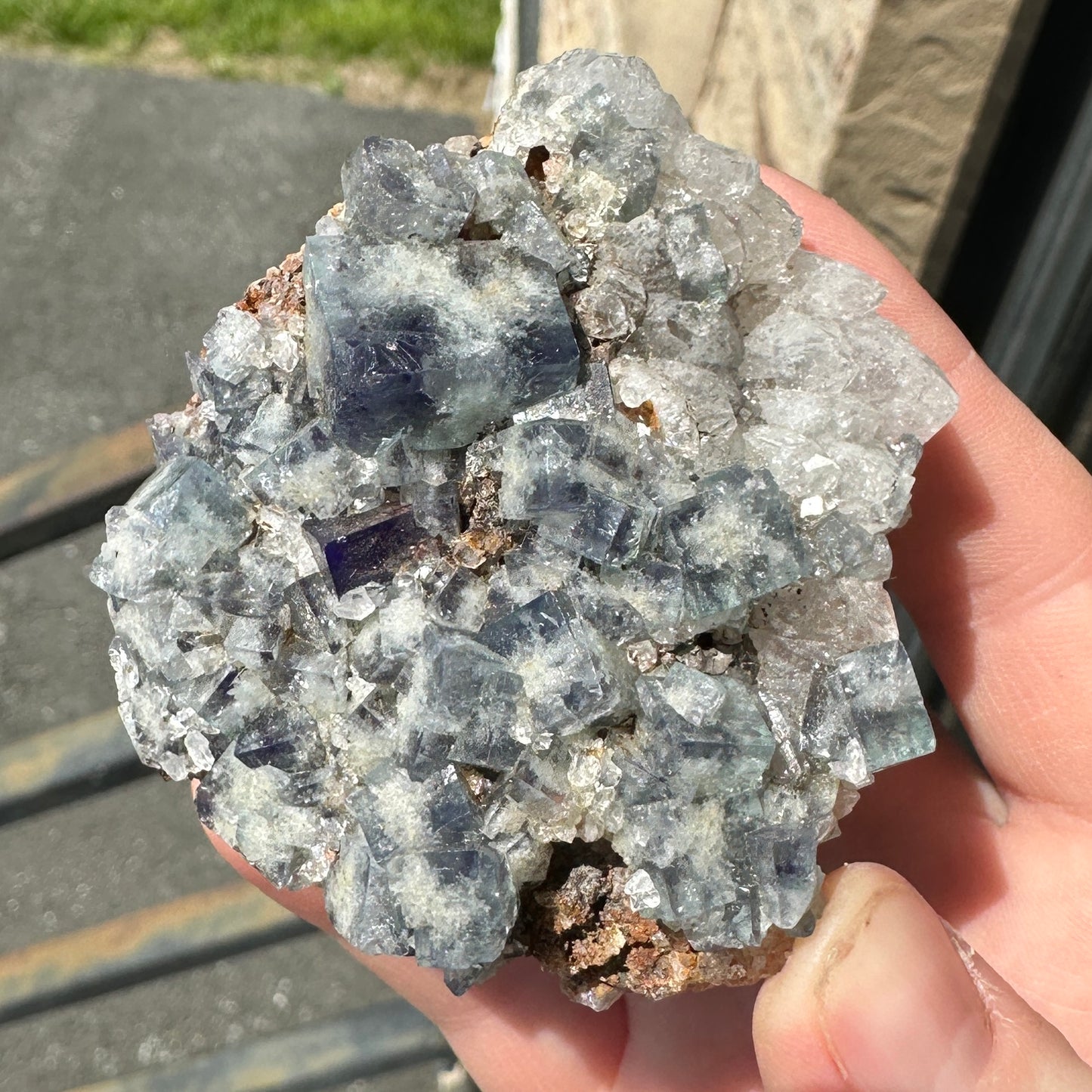 Cabinet Size Green-Blue Daylight UV Reactive Fluorite with Quartz from the Hidden Forest Pocket, Diana Maria Mine, UK