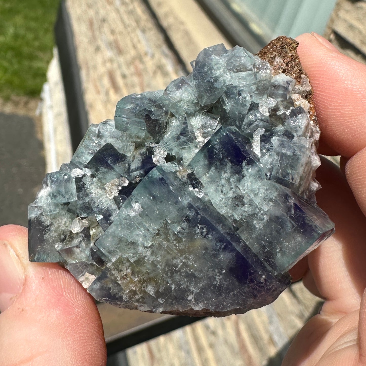 Cabinet Size Green-Blue Daylight UV Reactive Fluorite with Quartz from the Hidden Forest Pocket, Diana Maria Mine, UK