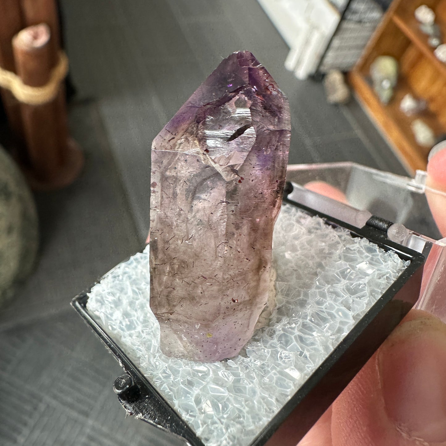 Hematite Included Phantom Amethyst Perky Box Specimen from Zimbabwe