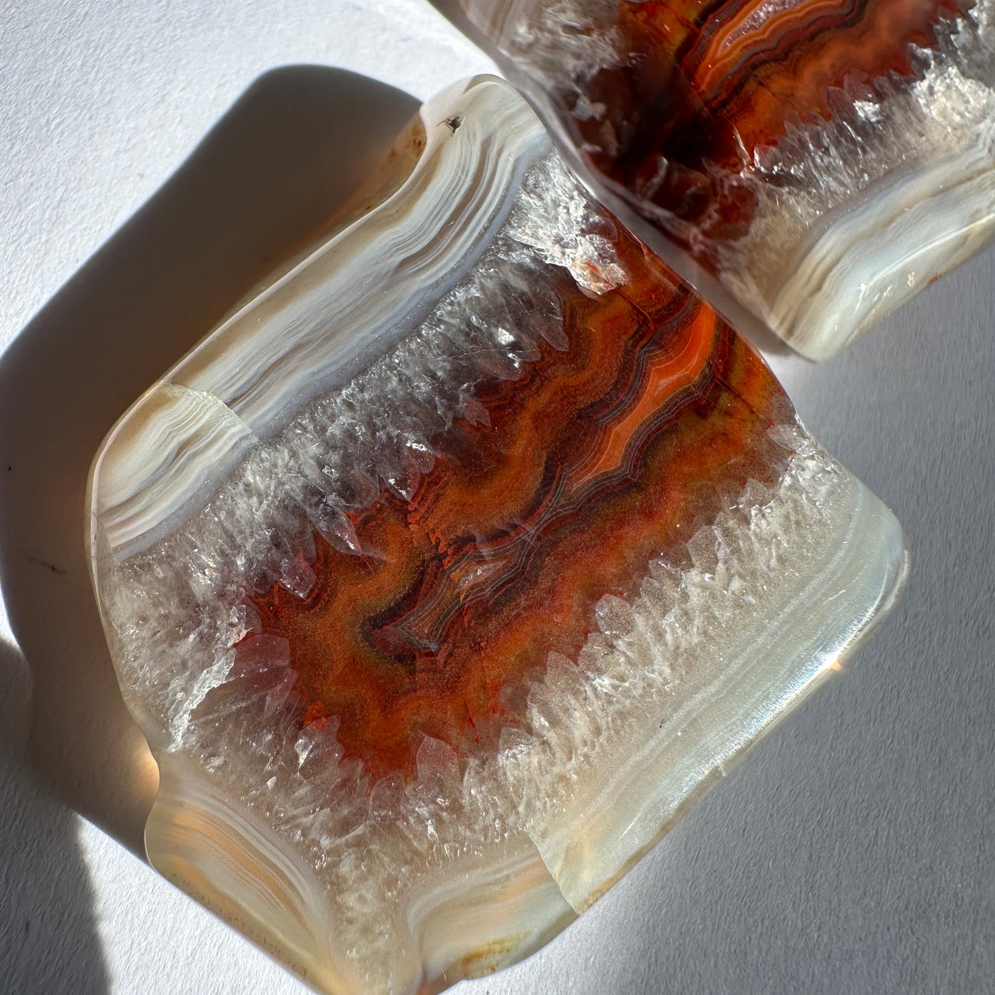 Malawi Banded Agate Orange and Red Polished Pair of Slabs 36g