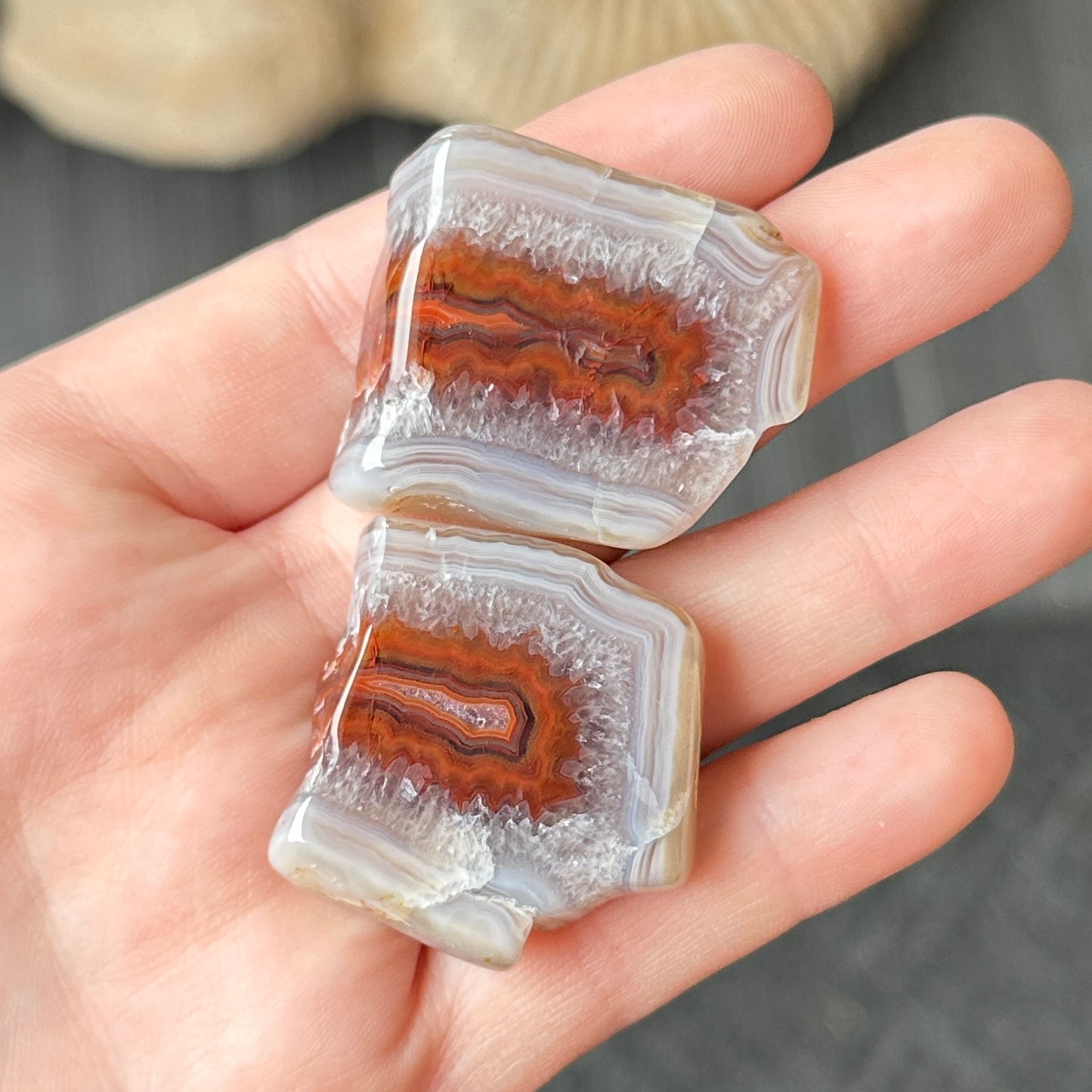 Malawi Banded Agate Orange and Red Polished Pair of Slabs 36g