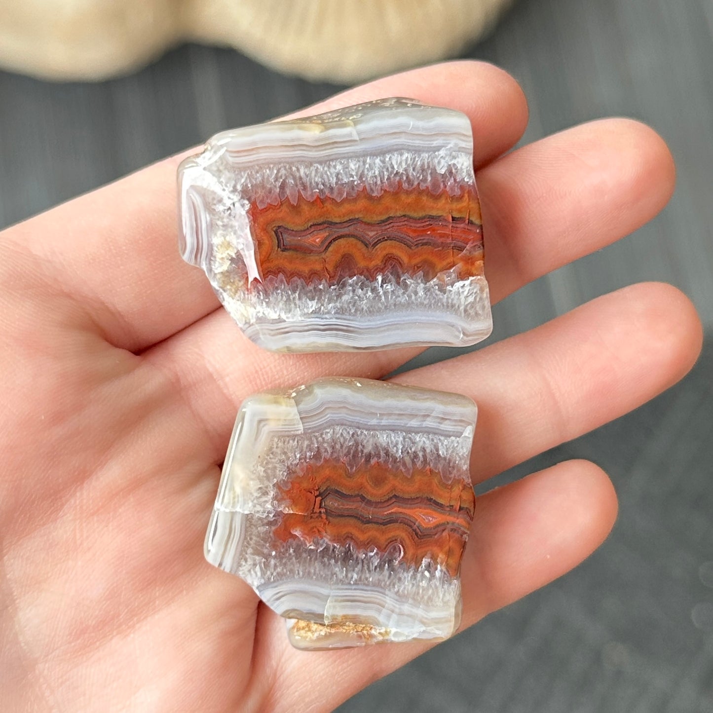 Malawi Banded Agate Orange and Red Polished Pair of Slabs 36g