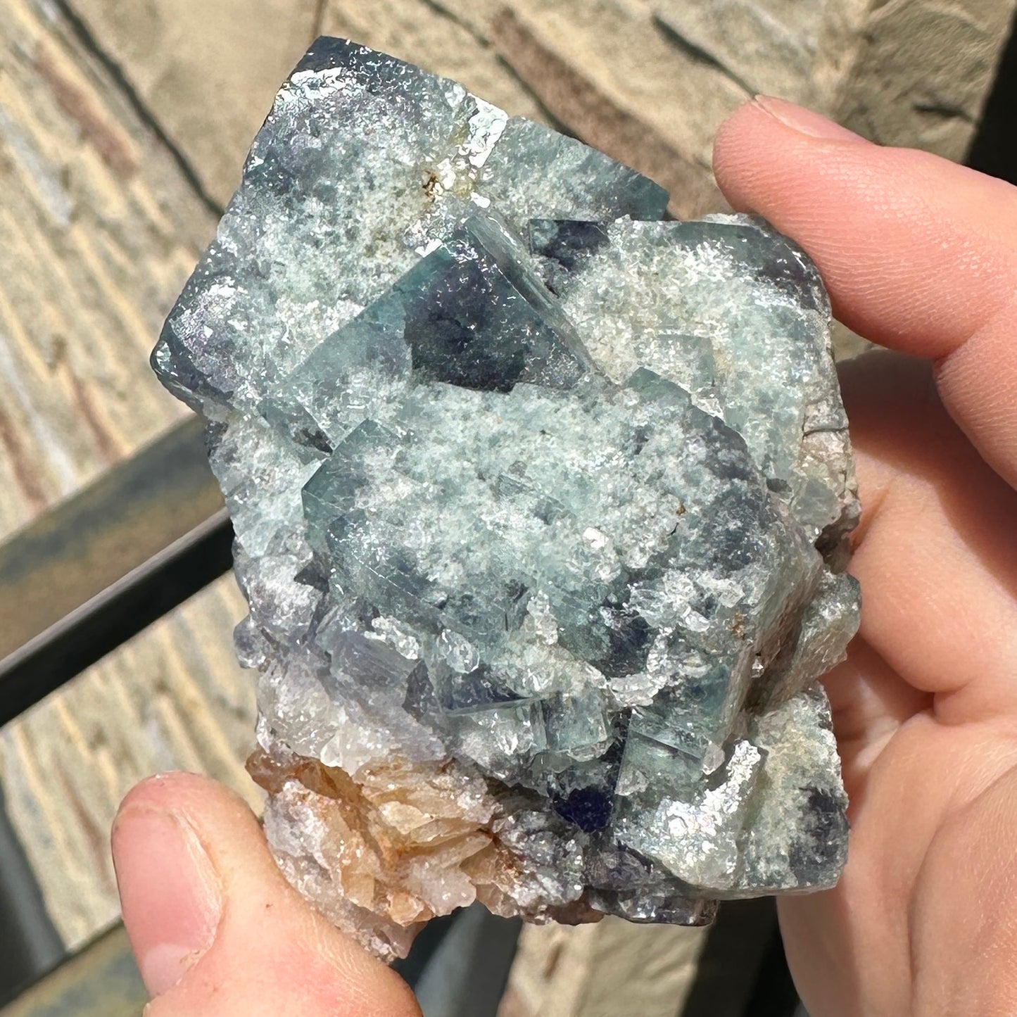 Cabinet Size Green-Blue Daylight UV Reactive Fluorite with Quartz from the Hidden Forest Pocket, Diana Maria Mine, UK