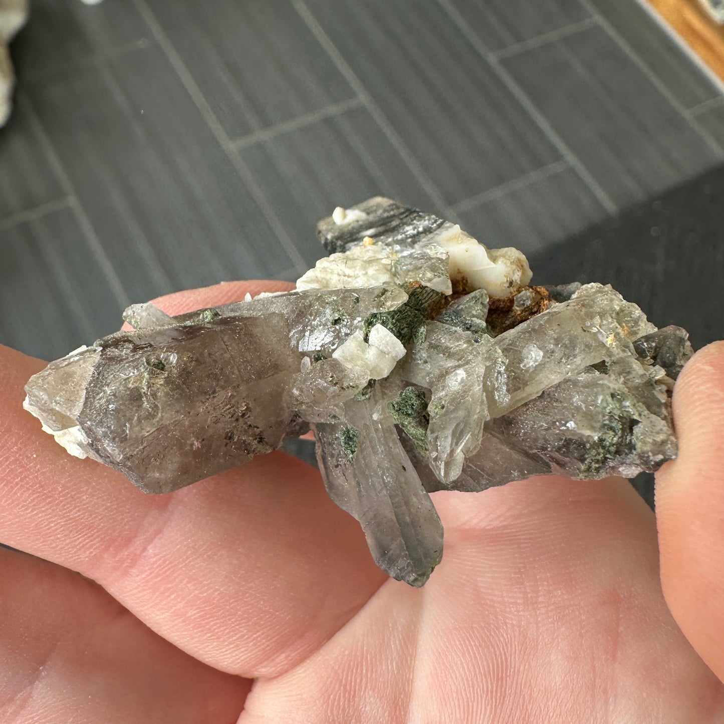 Miniature Sized Magnesioriebeckite Included Blue Quartz with Microcline Feldspar and Aegirine from Mount Malosa, Malawi
