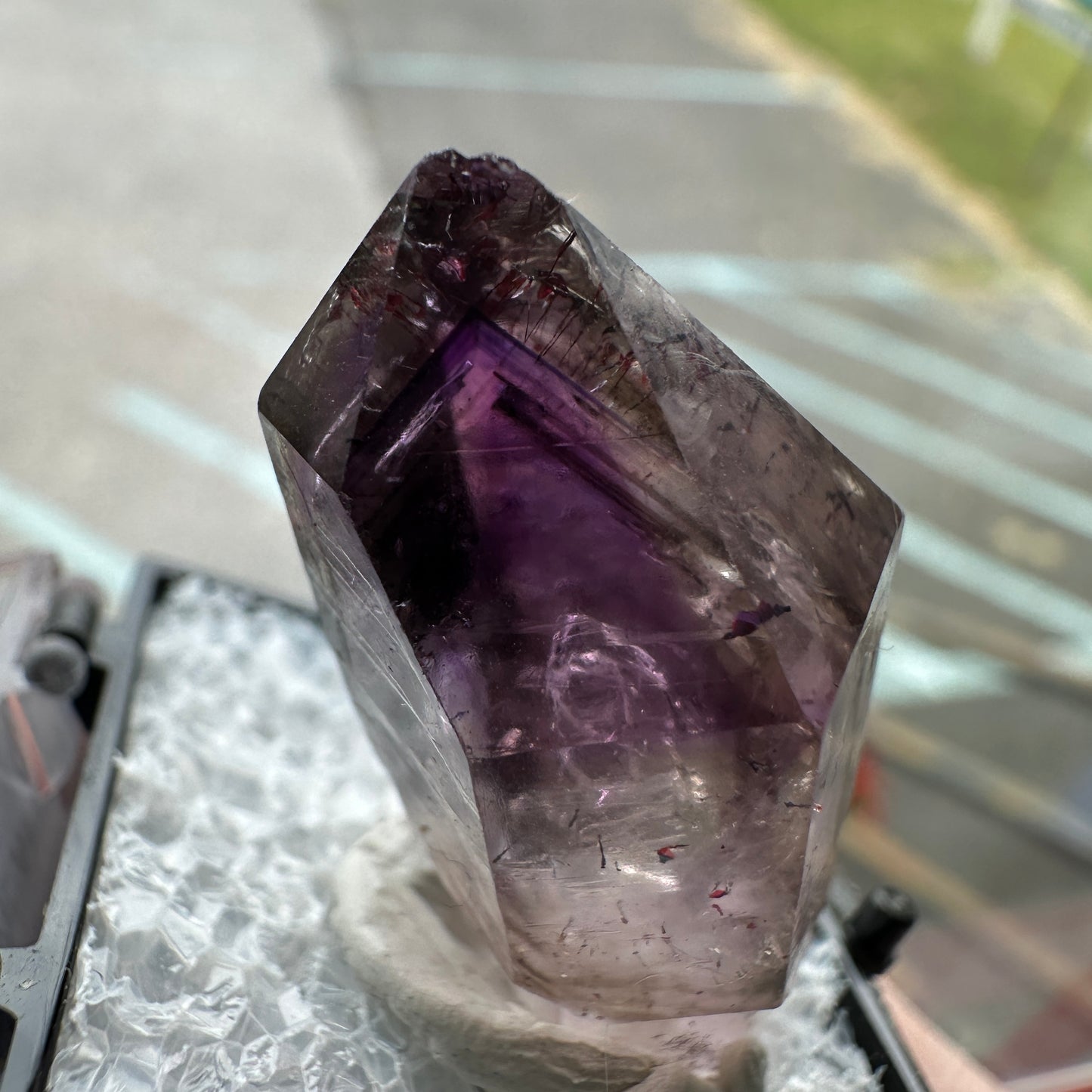 Hematite Included Phantom Amethyst Perky Box Specimen from Zimbabwe