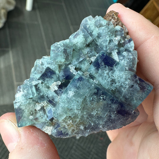 Cabinet Size Green-Blue Daylight UV Reactive Fluorite with Quartz from the  Hidden Forest Pocket, Diana Maria Mine, UK