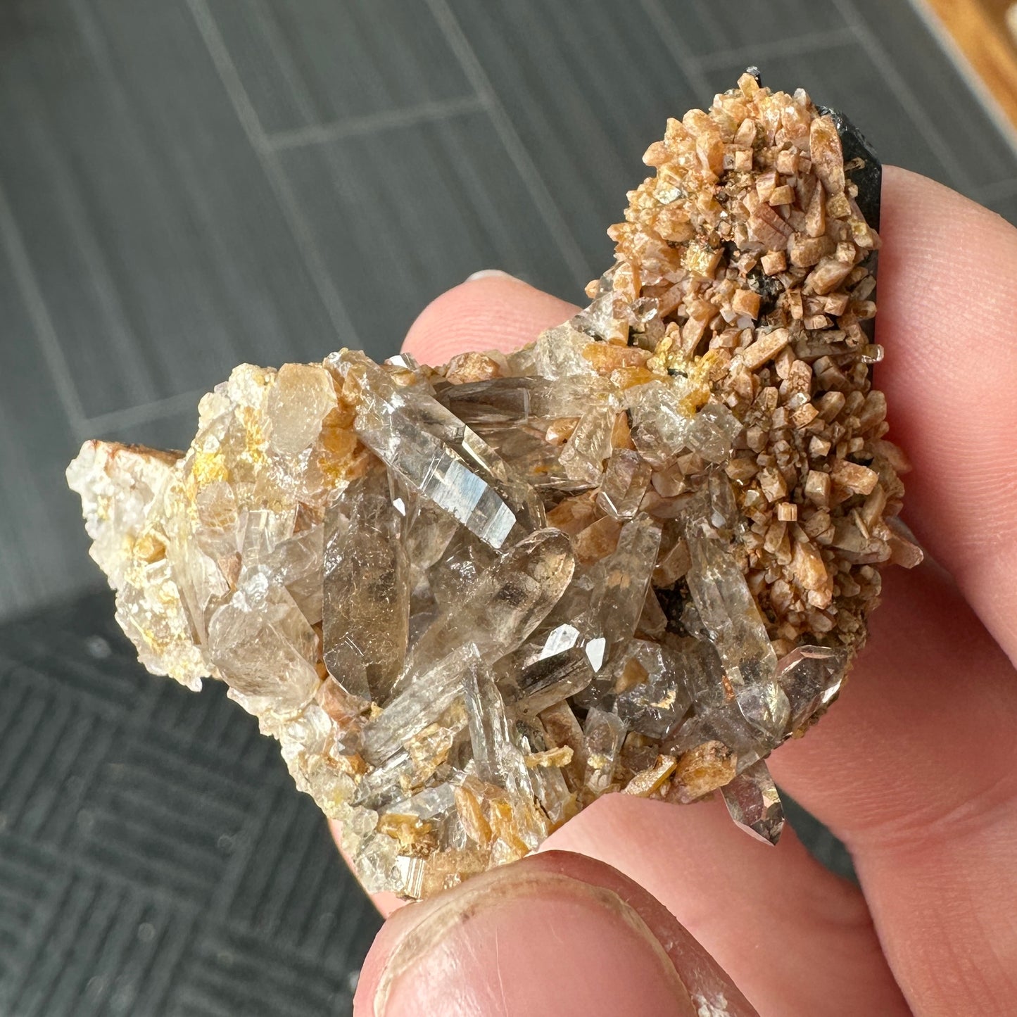 Miniature Sized Zircon on Smoky Quartz with Aegirine from Mount Malosa, Malawi