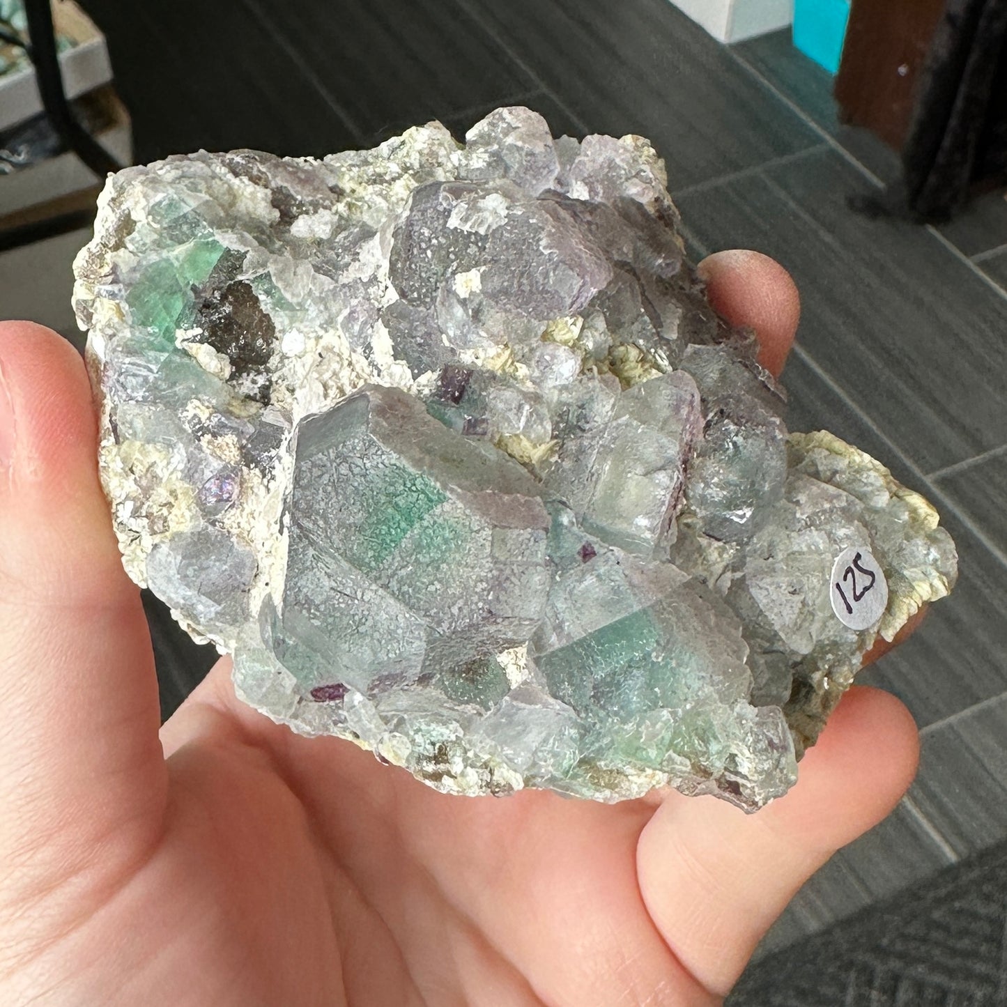 Cabinet Size Green and Purple Fluorite on Feldspar with Hyalite Opal from Erongo Mountain, Namibia