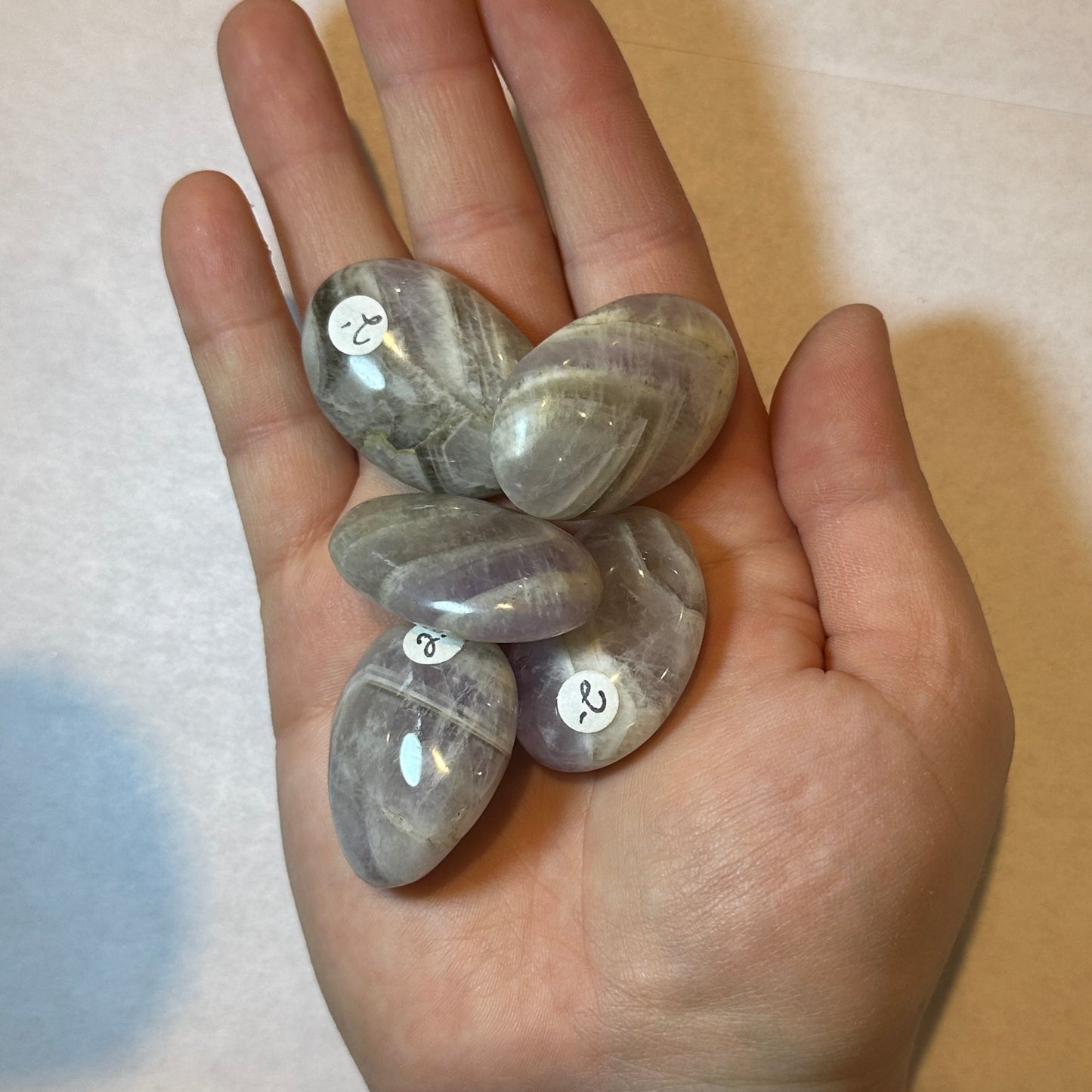 Small Smoky Chevron Amethyst Palm Stone from Madagascar