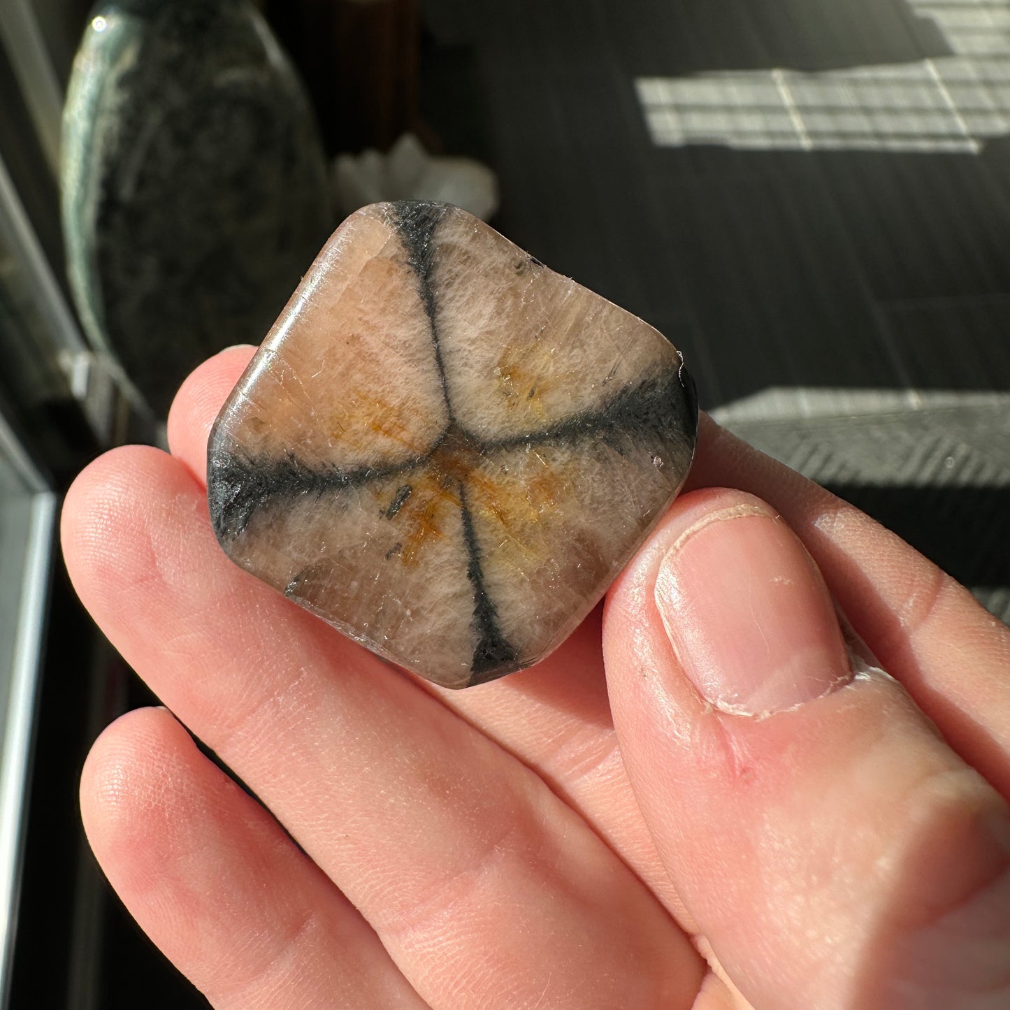21.80g Andalusite var. Chiastolite Polished Fairy Cross Stone from Spain