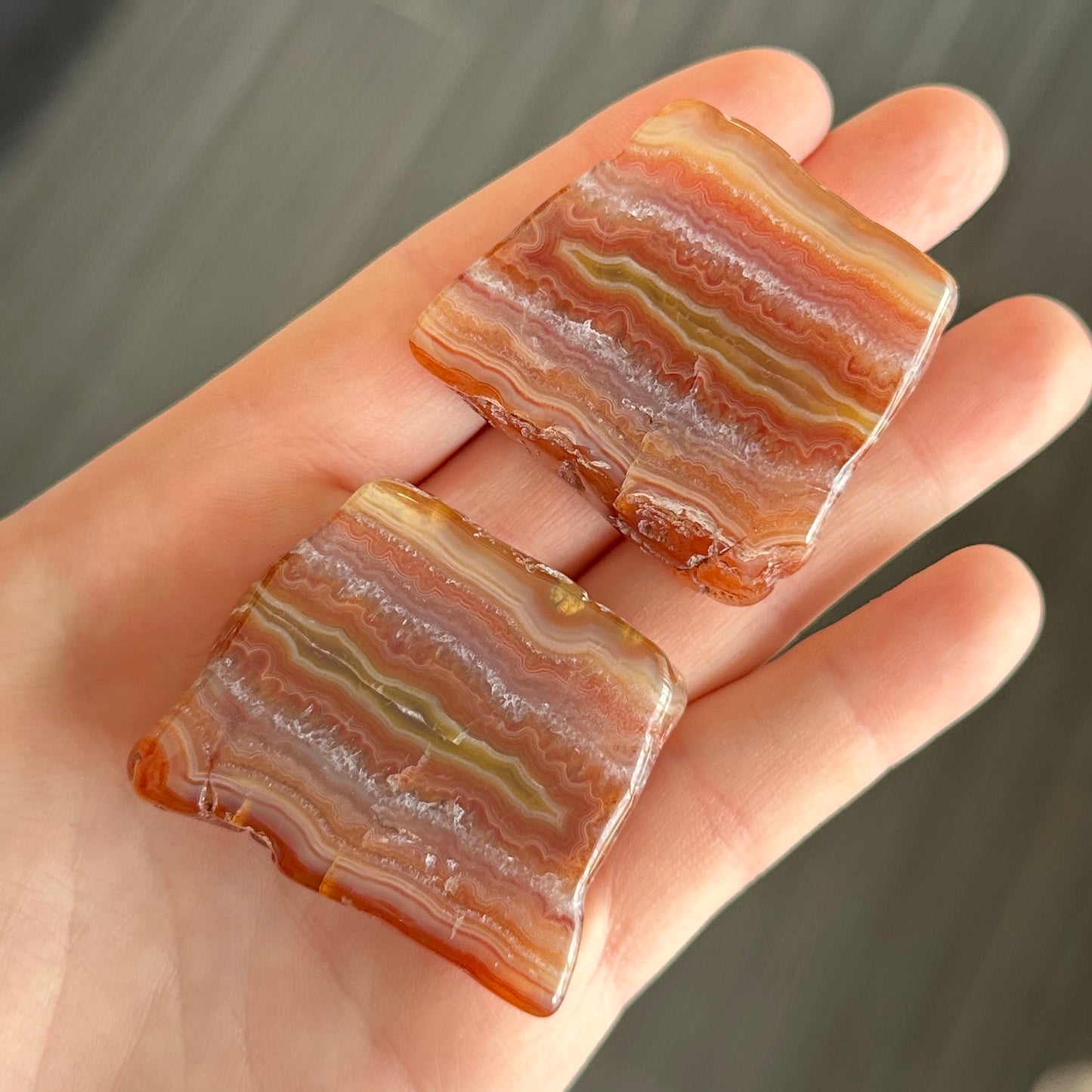 Malawi Banded Agate Orange and Red Polished Pair of Slabs 77g