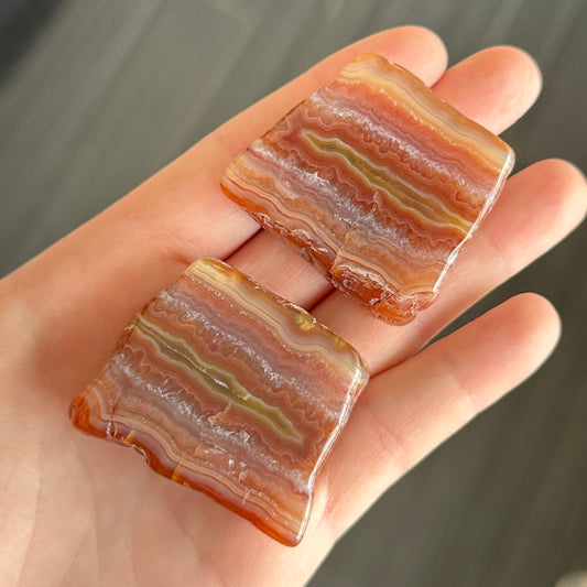 Malawi Banded Agate Orange and Red Polished Pair of Slabs 77g