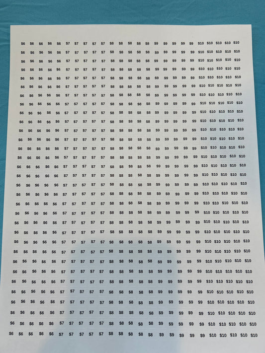 Price Sticker Sheet / $6-10