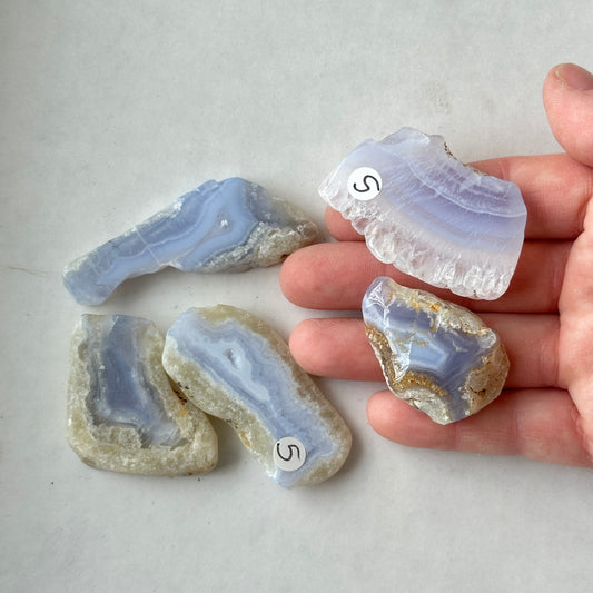 Small Tumbled Blue Lace Agate Slices from Malawi