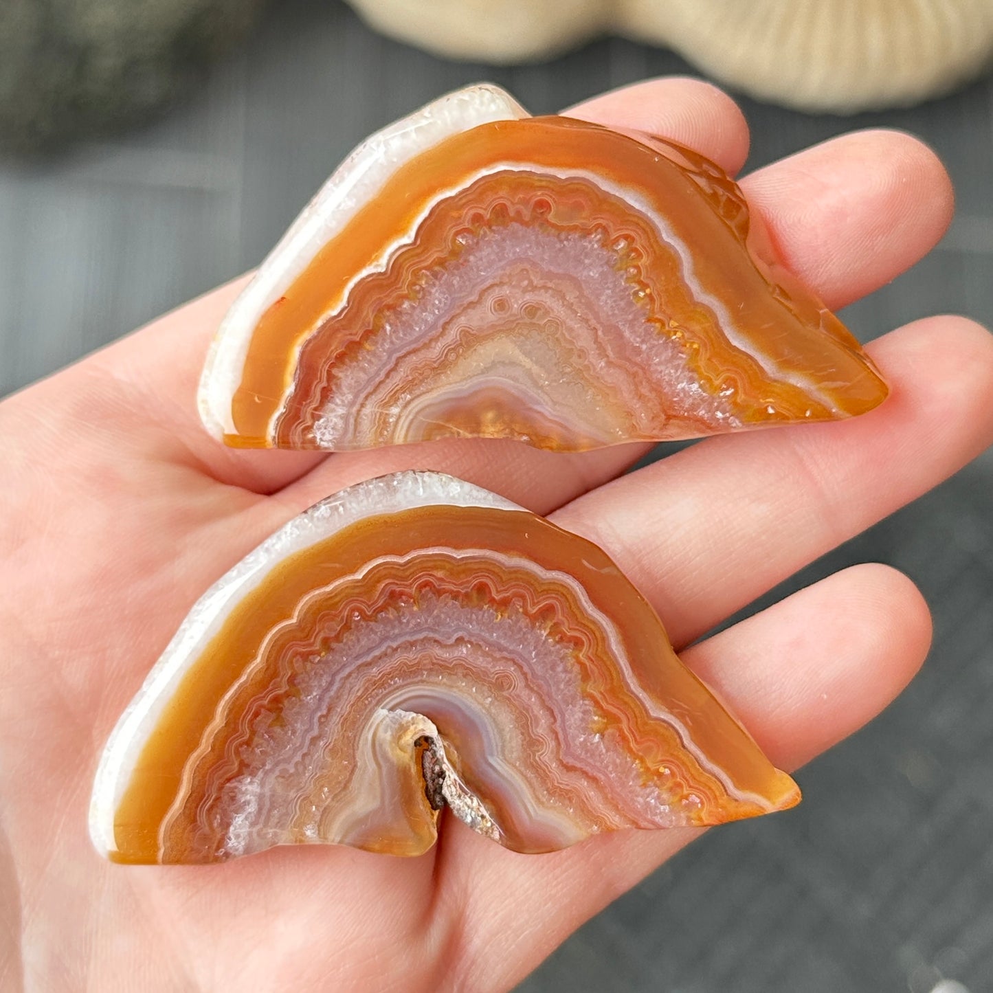 Malawi Banded Agate Orange and Red Polished Pair of Slabs 60g