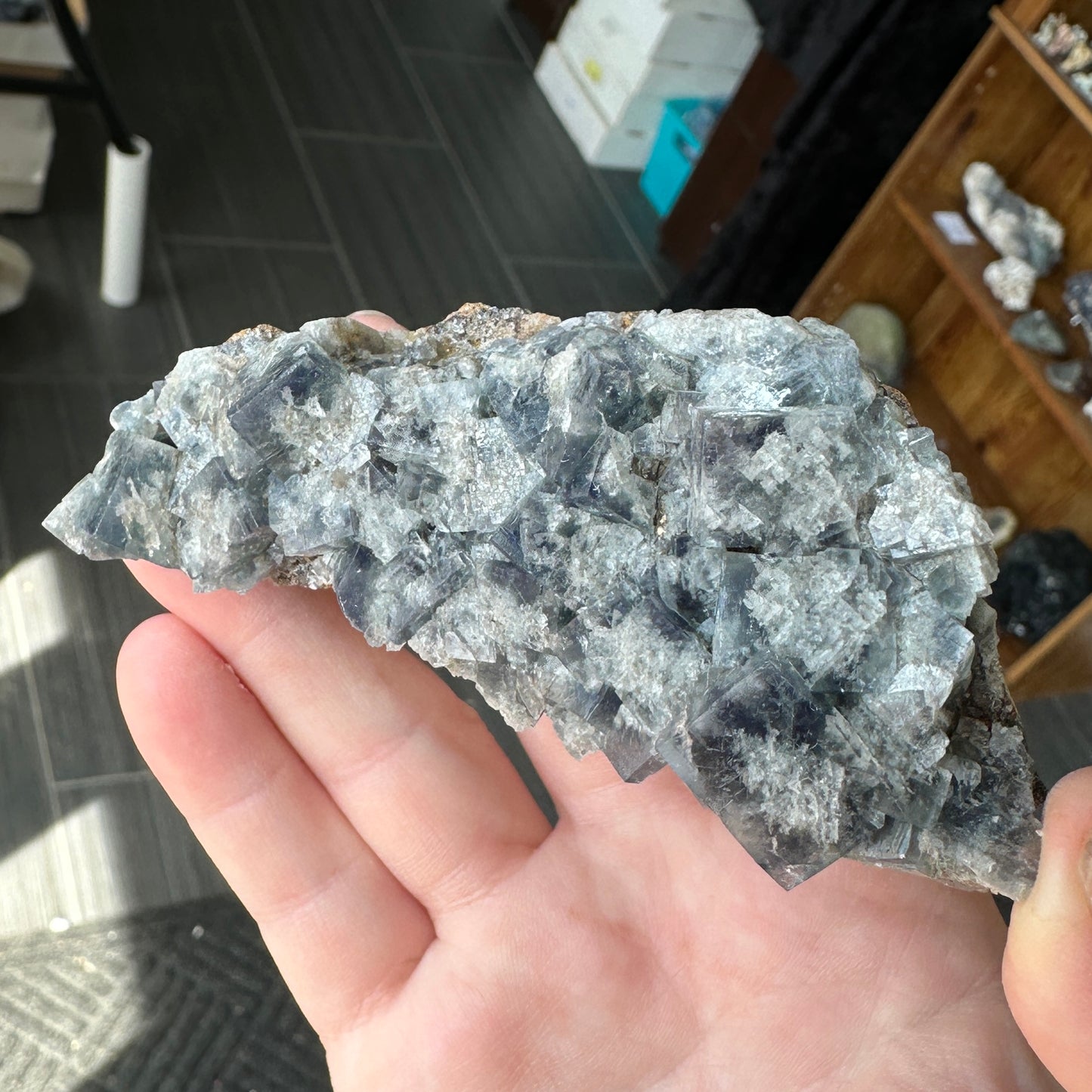 Cabinet Size Green-Blue Daylight UV Reactive Fluorite with Quartz from the  Hidden Forest Pocket, Diana Maria Mine, UK