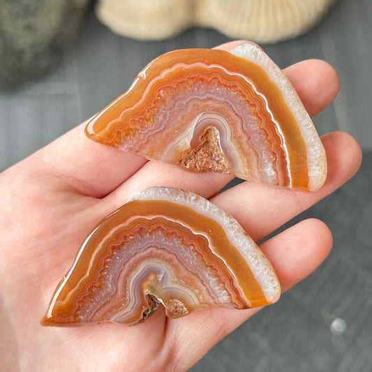 Malawi Banded Agate Orange and Red Polished Pair of Slabs 60g