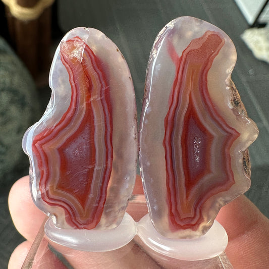 24g Red Malawi Banded Agate Pair