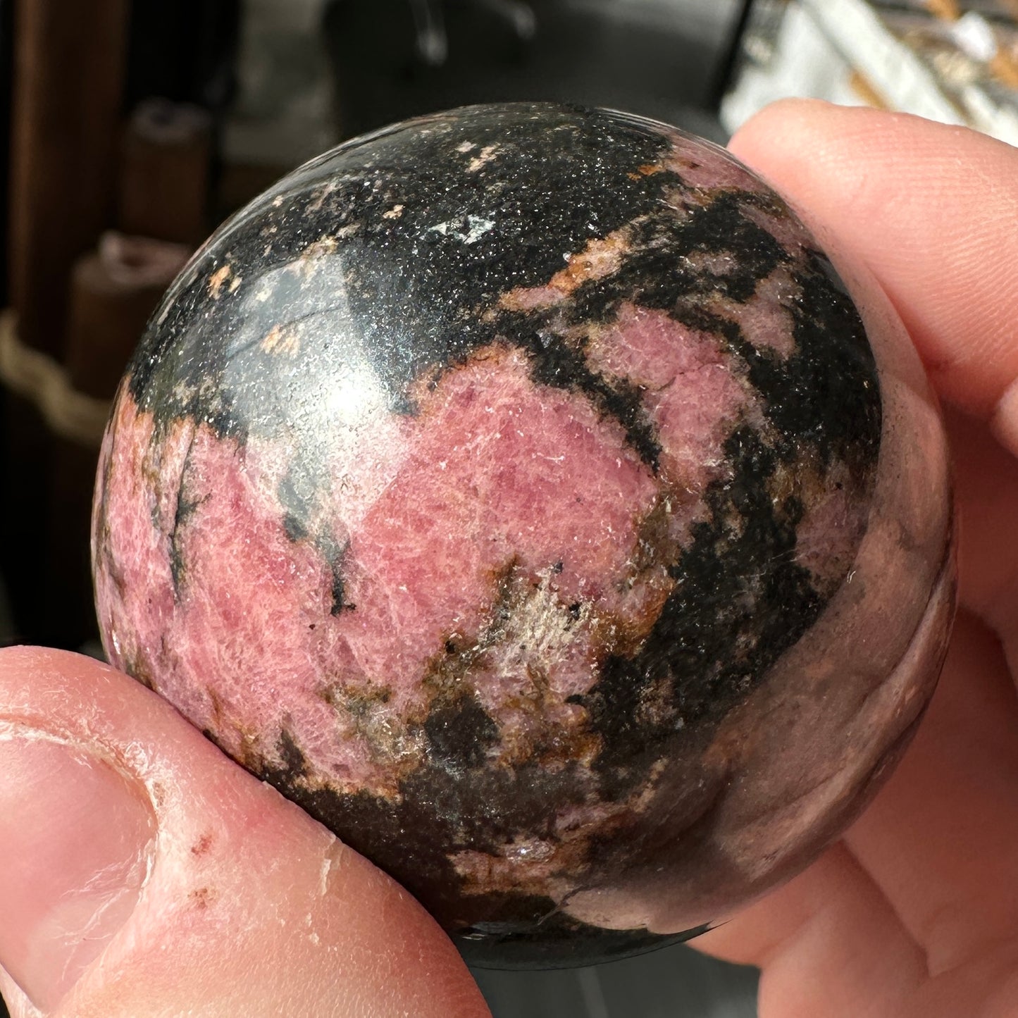 4.80cm Pink and Black Rhodonite Sphere from Brazil