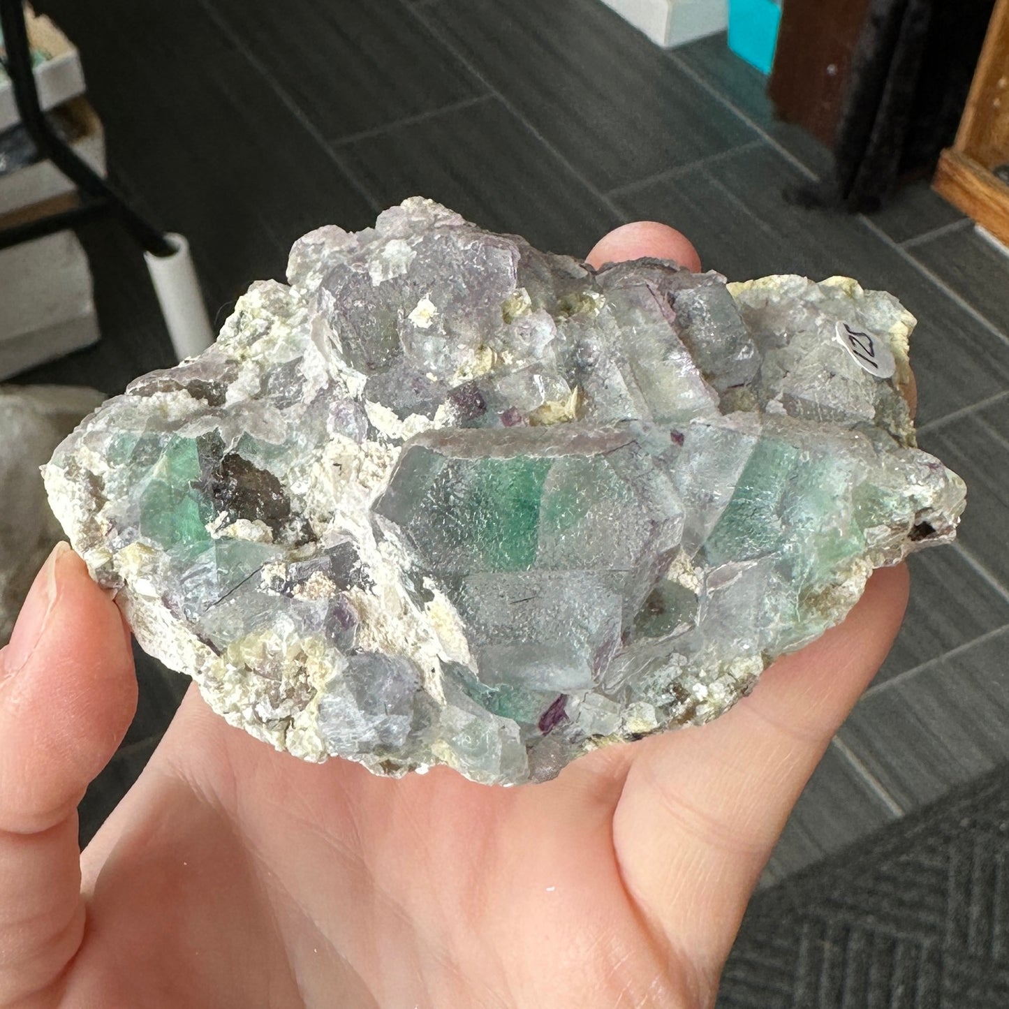 Cabinet Size Green and Purple Fluorite on Feldspar with Hyalite Opal from Erongo Mountain, Namibia