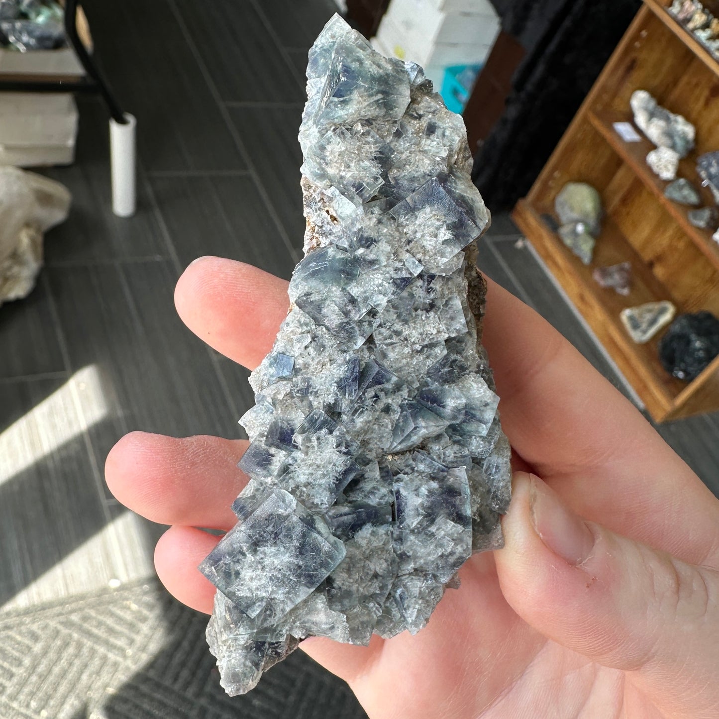Cabinet Size Green-Blue Daylight UV Reactive Fluorite with Quartz from the  Hidden Forest Pocket, Diana Maria Mine, UK