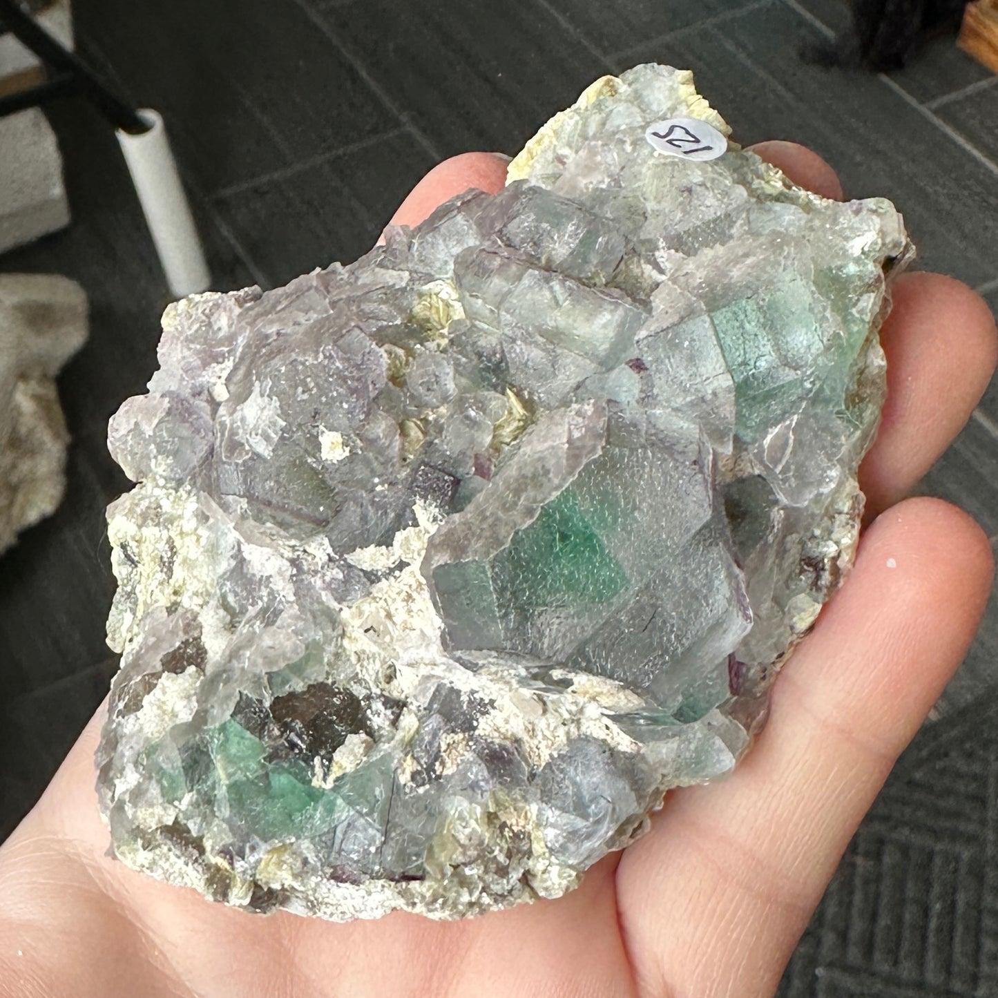 Cabinet Size Green and Purple Fluorite on Feldspar with Hyalite Opal from Erongo Mountain, Namibia