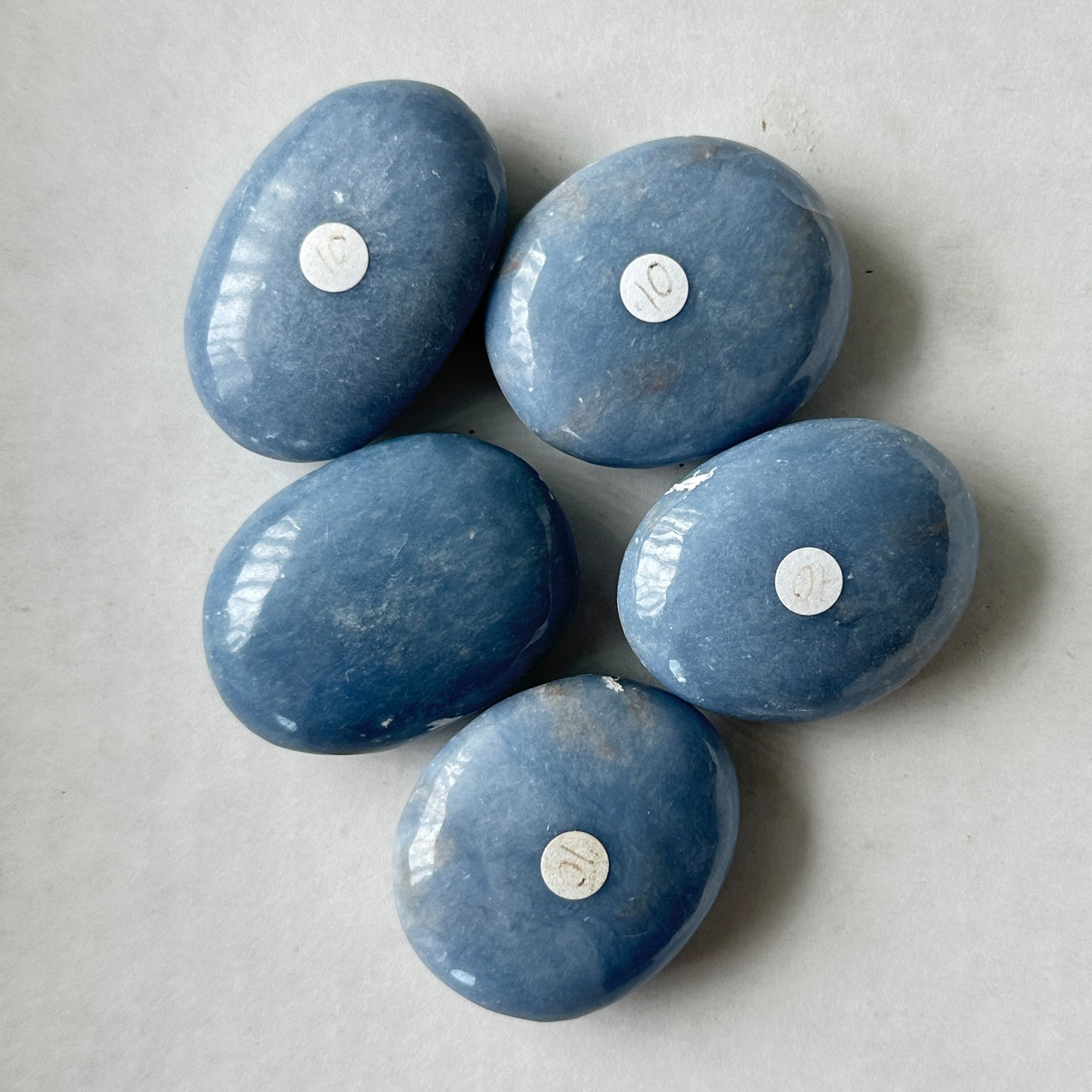 Medium Blue Angelite Palm Stone from Peru
