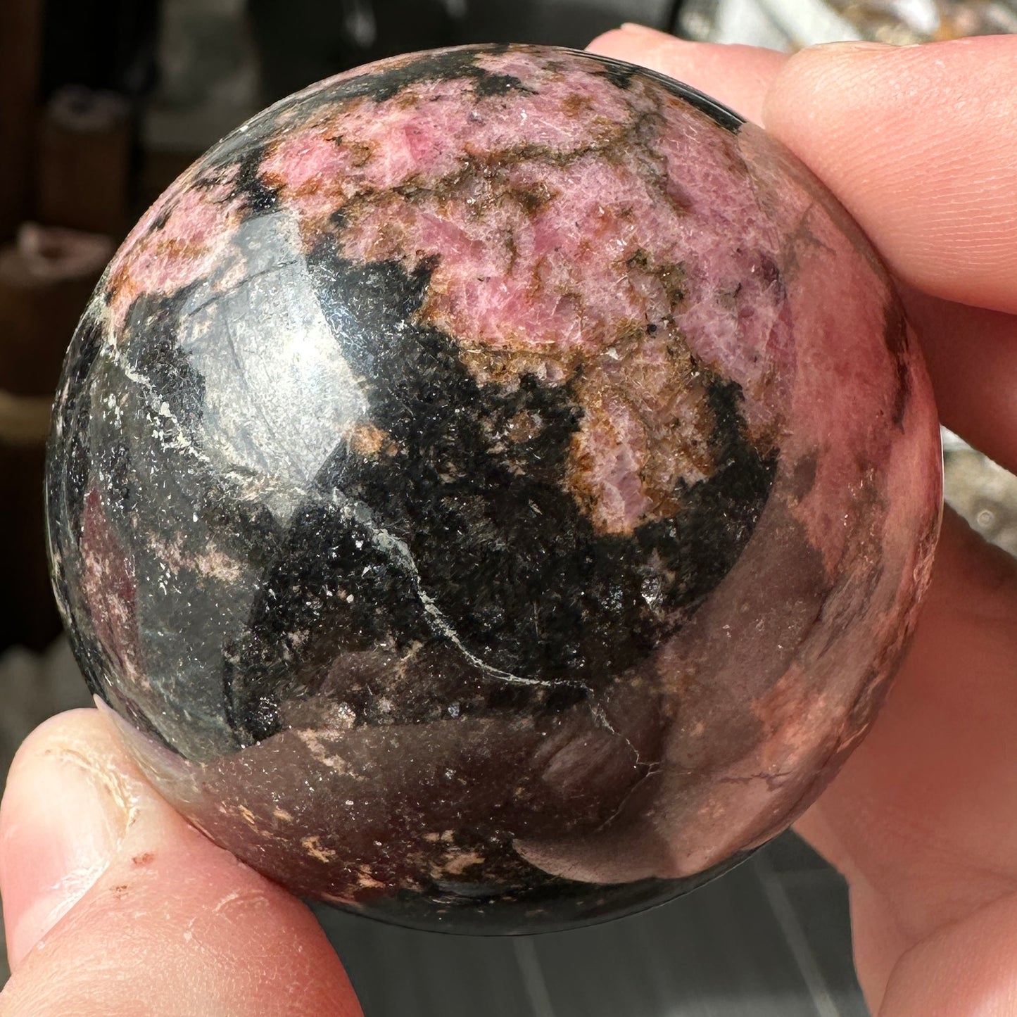 4.80cm Pink and Black Rhodonite Sphere from Brazil