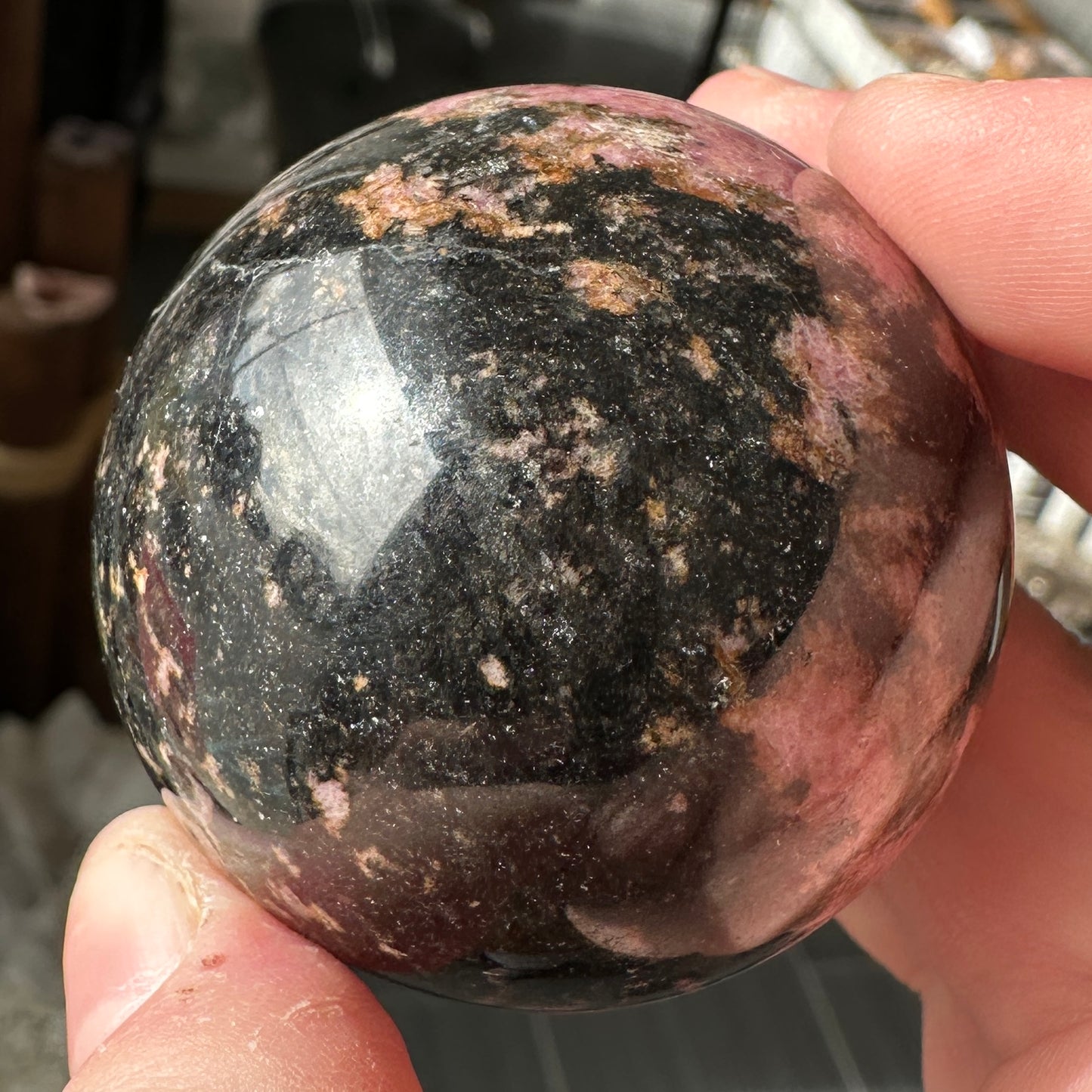 4.80cm Pink and Black Rhodonite Sphere from Brazil
