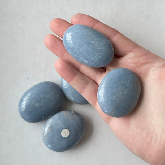 Medium Blue Angelite Palm Stone from Peru