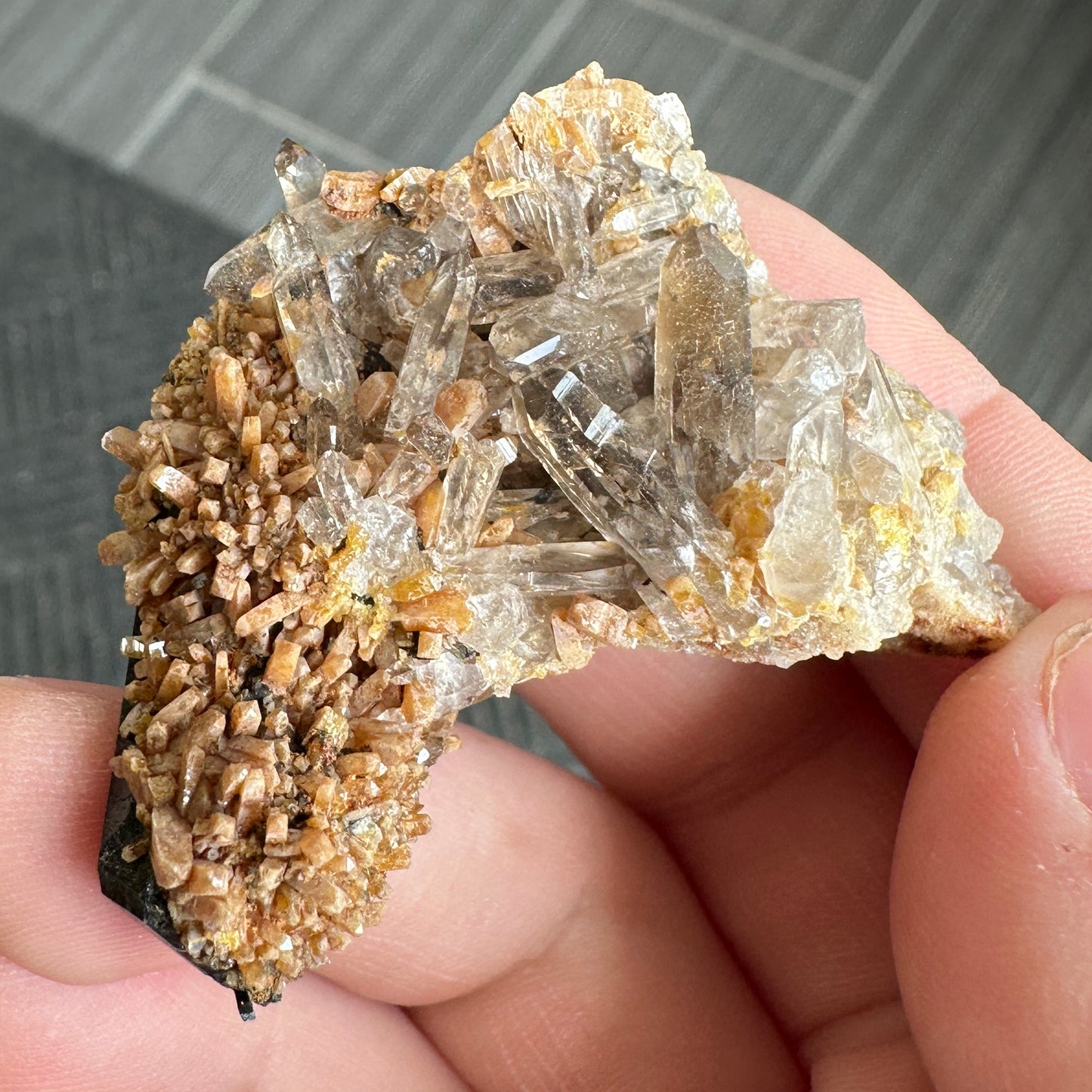 Miniature Sized Zircon on Smoky Quartz with Aegirine from Mount Malosa, Malawi