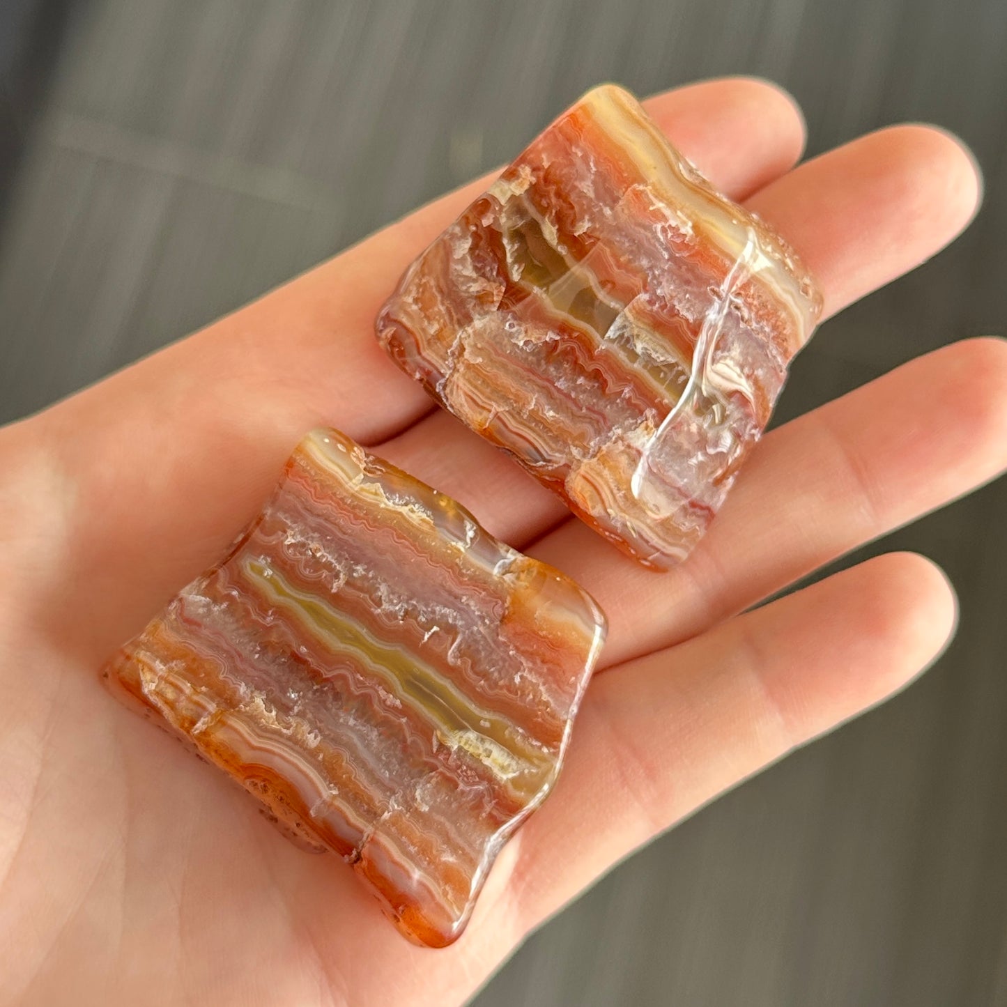 Malawi Banded Agate Orange and Red Polished Pair of Slabs 77g