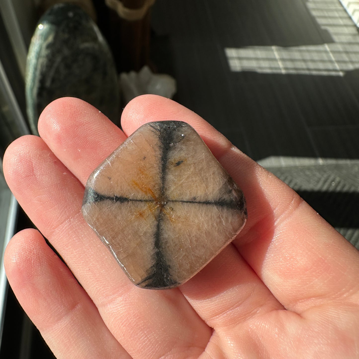 21.80g Andalusite var. Chiastolite Polished Fairy Cross Stone from Spain